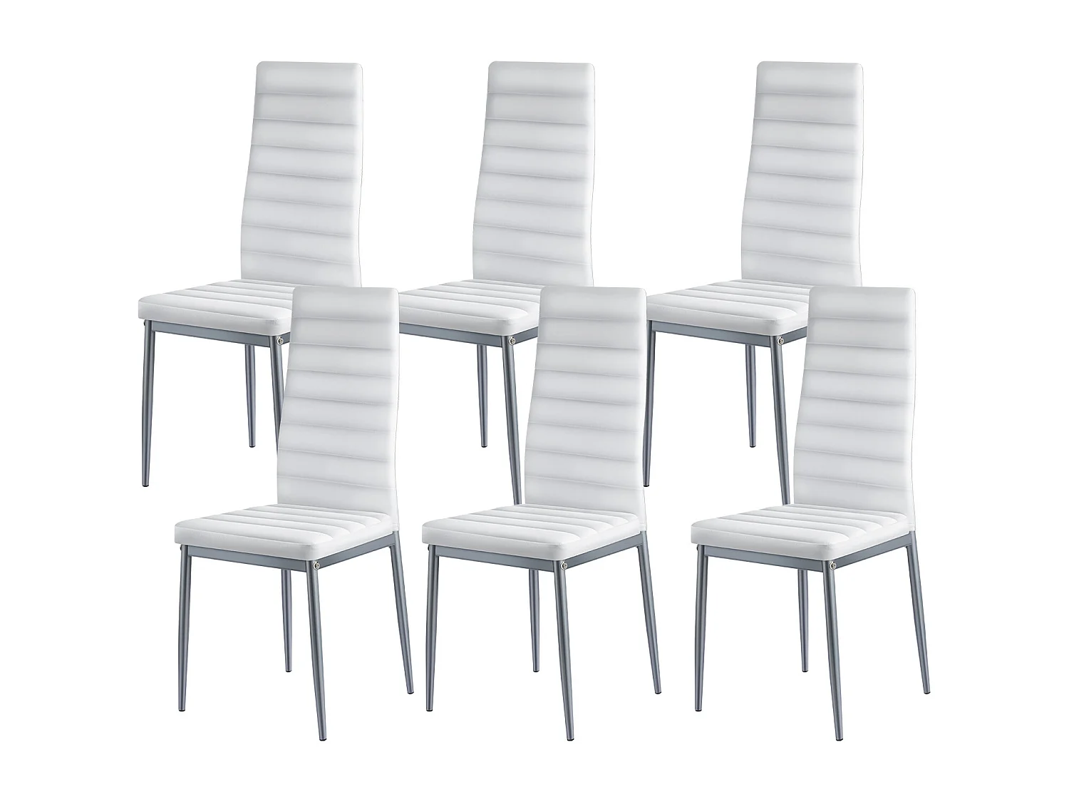 Sillas SucceBuy Comedor Modernas, Juego de Sillas de Cocina de Cuero 6 Piezas, con Respaldo, Cojines Gruesos y Patas de Metal, Blanco