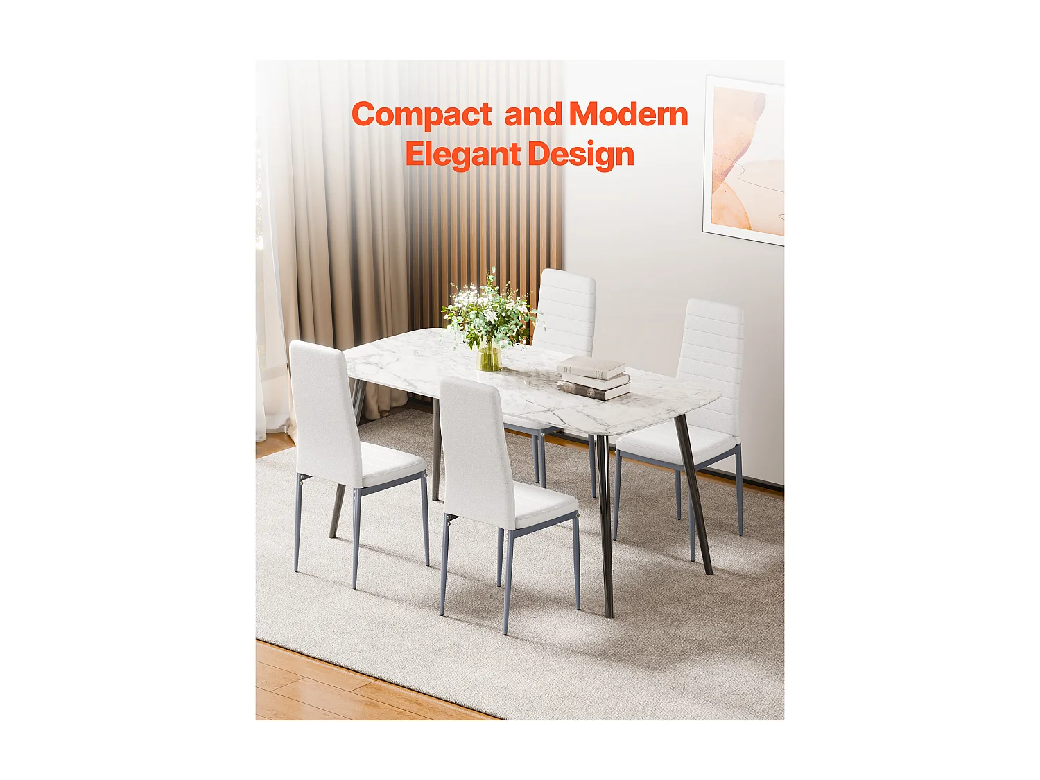 Sillas SucceBuy Comedor Modernas, Juego de Sillas de Cocina de Cuero 6 Piezas, con Respaldo, Cojines Gruesos y Patas de Metal, Blanco