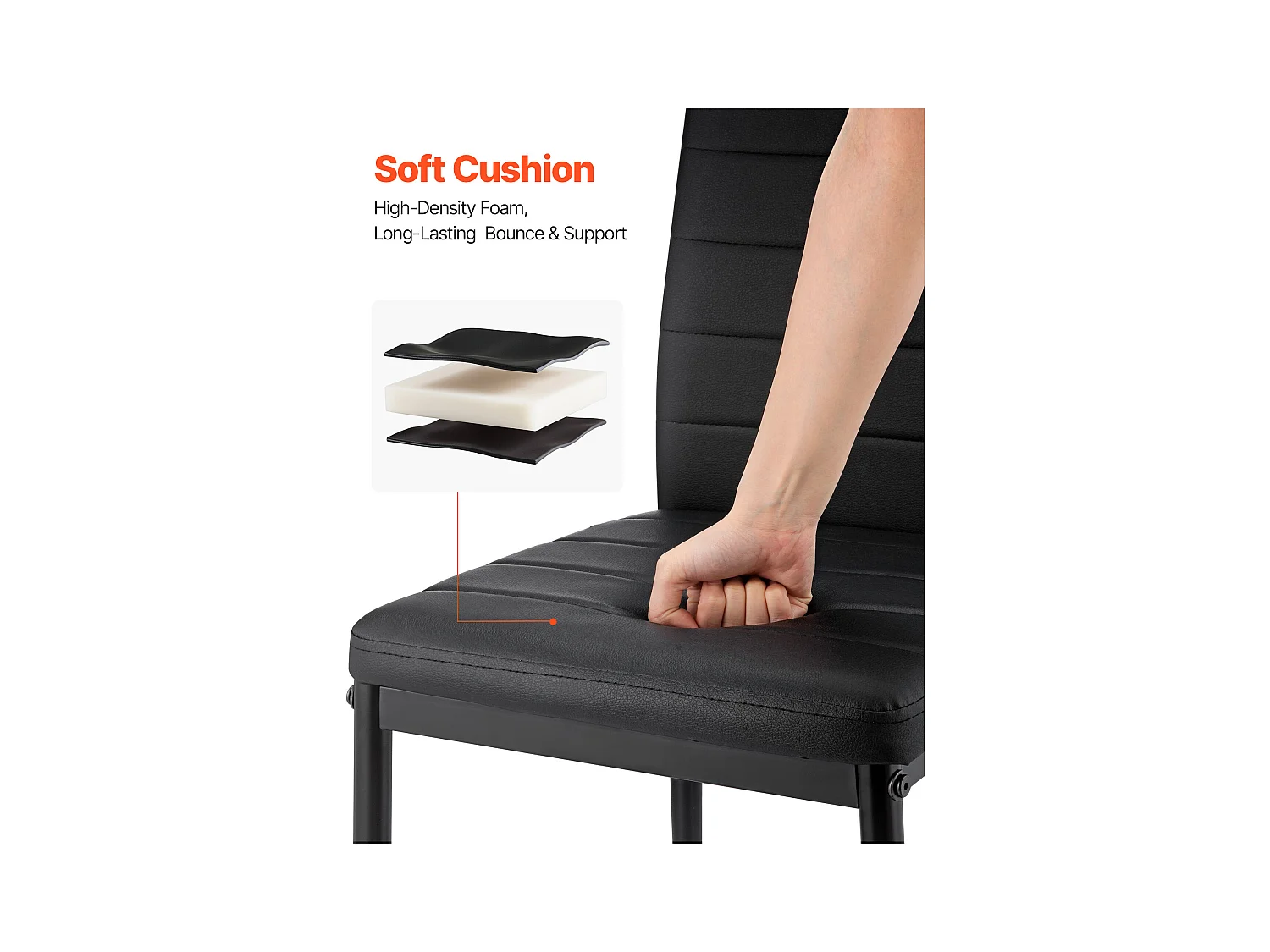 Chaises SucceBuy Salle à Manger Modernes, Ensemble Chaises de Cuisine en Cuir 6 Pièces, avec Dossier, Coussins Épais et Pieds en Métal, pour Table à Manger