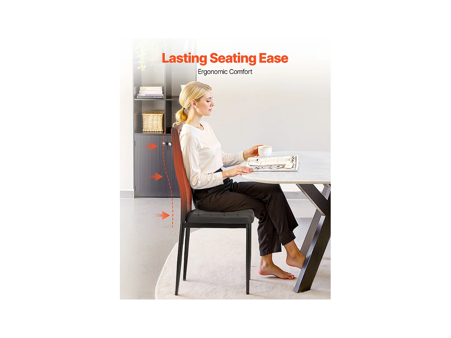 Stoelen SucceBuy Eetkamer Modern, Set Keukenstoelen van Leer 6-delig, met Rugleuning, Dikke Kussens en Metalen Poten, voor Eettafel