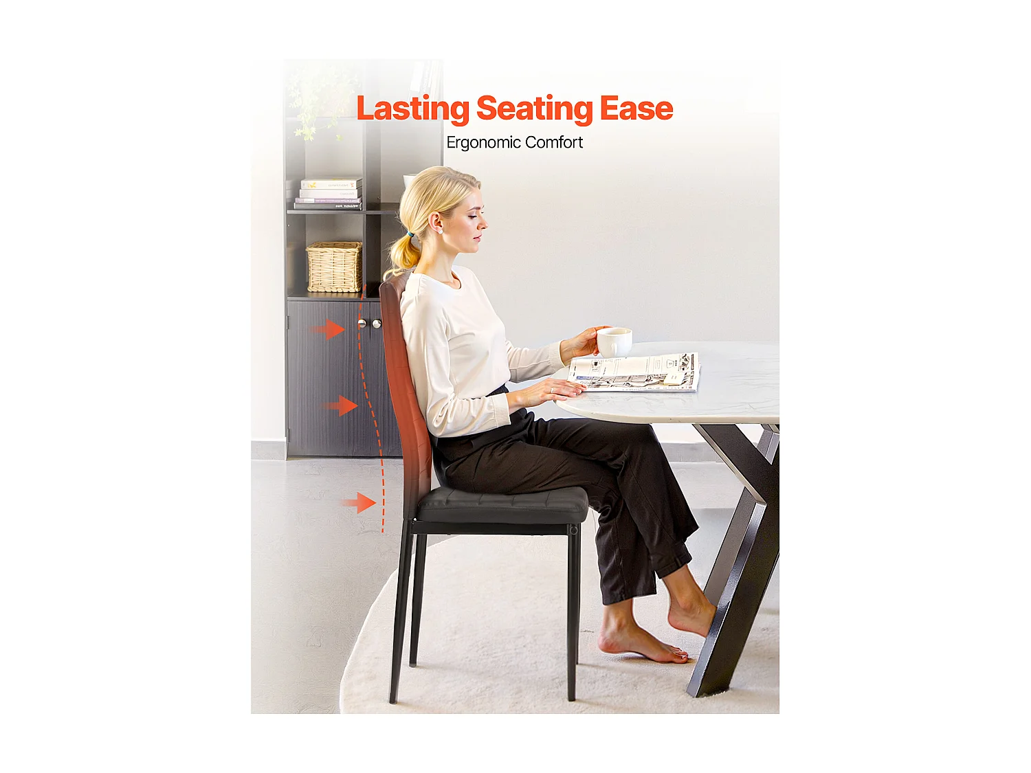 Stoelen SucceBuy Eetkamer Modern, Set Keukenstoelen van Leer 6-delig, met Rugleuning, Dikke Kussens en Metalen Poten, voor Eettafel