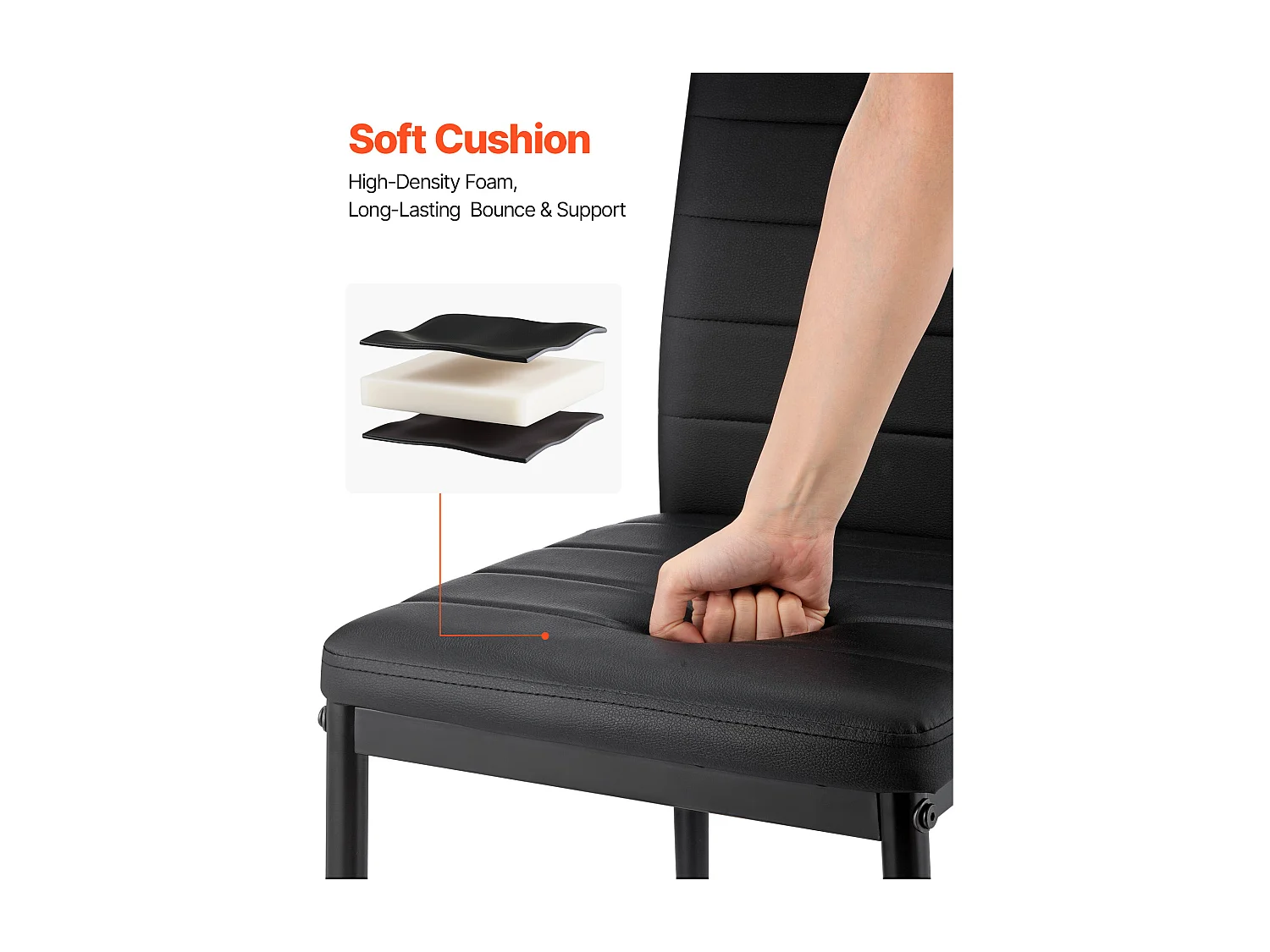 Stoelen SucceBuy Eetkamer Modern, Set Keukenstoelen van Leer 6-delig, met Rugleuning, Dikke Kussens en Metalen Poten, voor Eettafel