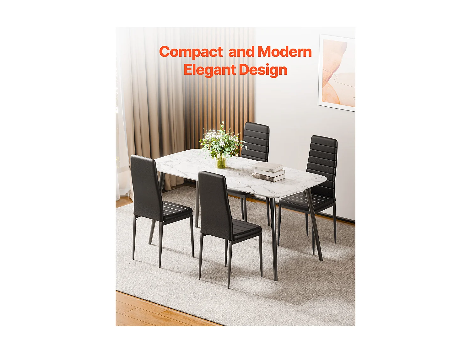 Stoelen SucceBuy Eetkamer Modern, Set Keukenstoelen van Leer 4-delig, Dikke Kussens en Metalen Poten, Meubel Bijzet Klein Formaat