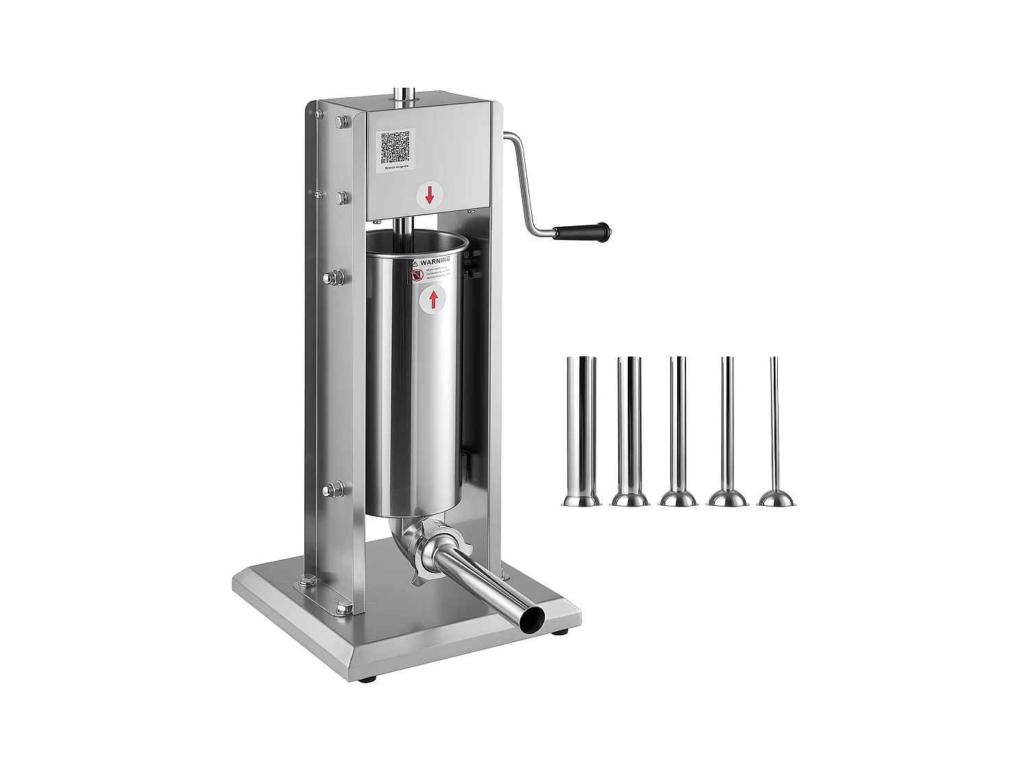 Wypycharka do Kiełbas SucceBuy Ręczna Pojemność 5 L, Pionowa Maszyna do Kiełbas ze Stali Nierdzewnej, Napełniarka z Podwójną Prędkością, z 5 Rurkami do Napełniania