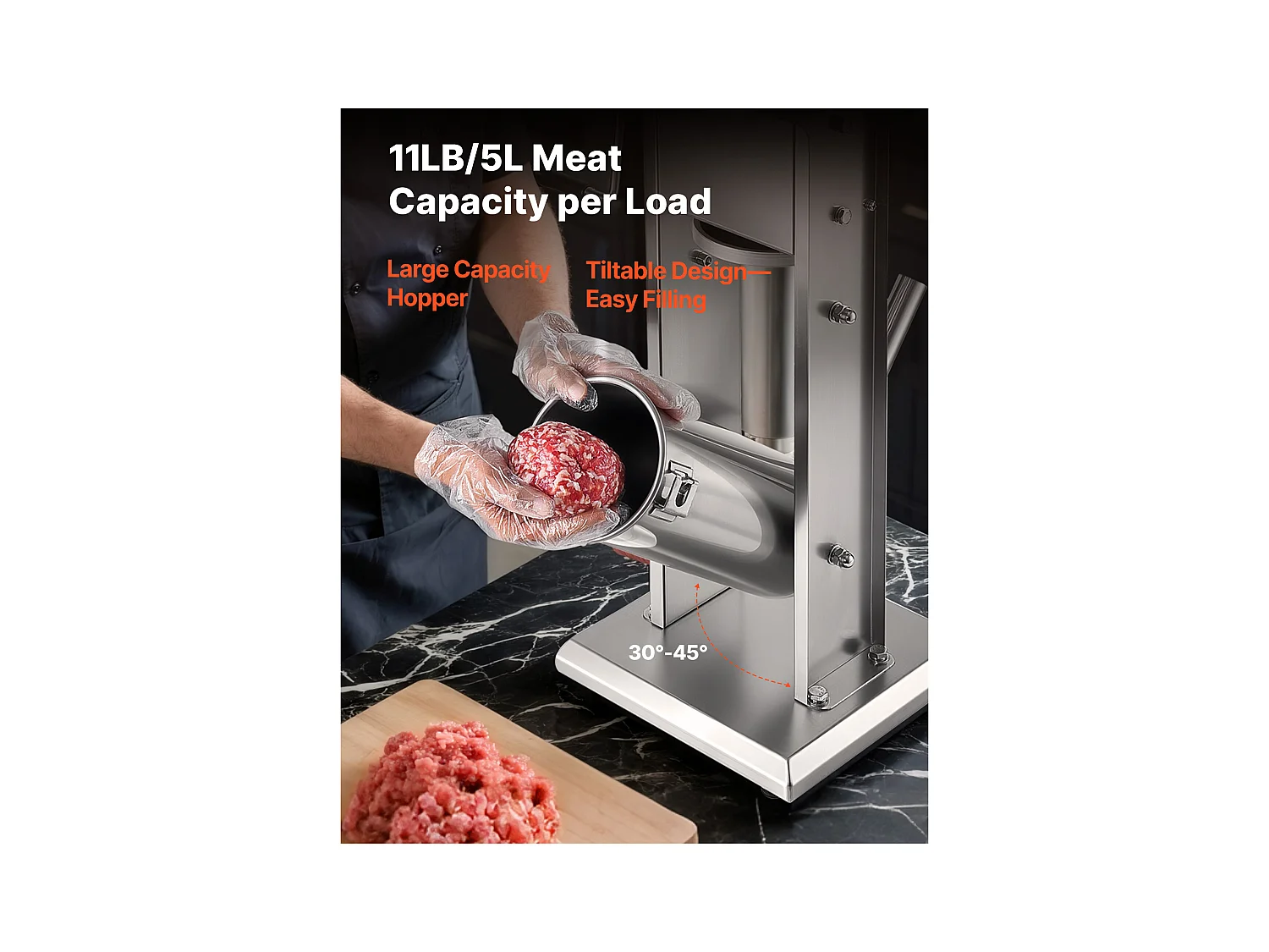 Wypycharka do Kiełbas SucceBuy Ręczna Pojemność 5 L, Pionowa Maszyna do Kiełbas ze Stali Nierdzewnej, Napełniarka z Podwójną Prędkością, z 5 Rurkami do Napełniania