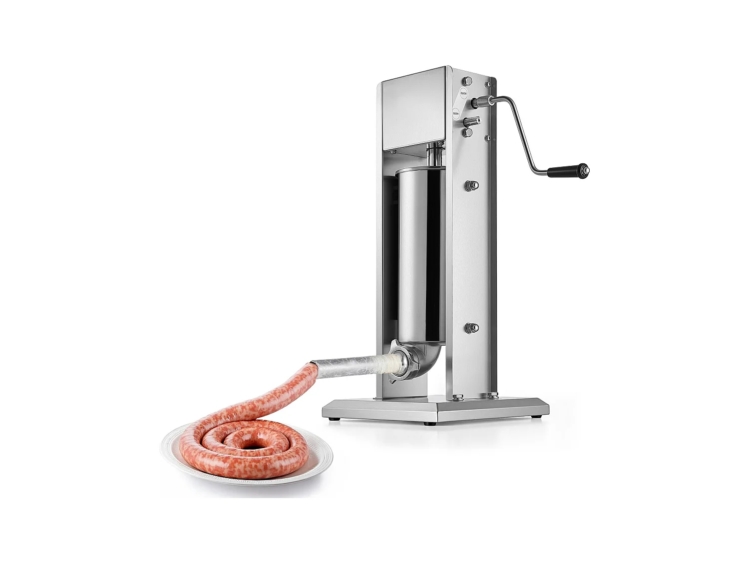 Wypycharka do Kiełbas SucceBuy Ręczna Pojemność 5 L, Pionowa Maszyna do Kiełbas ze Stali Nierdzewnej, Napełniarka z Podwójną Prędkością, z 5 Rurkami do Napełniania