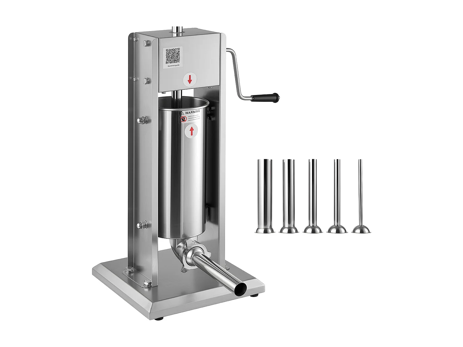 Poussoir à Saucisses SucceBuy Manuel Capacité 5 L, Machine à Saucisses Verticale en Acier Inoxydable, Ensacheuse à Double Vitesse, avec 5 Tubes de Remplissage