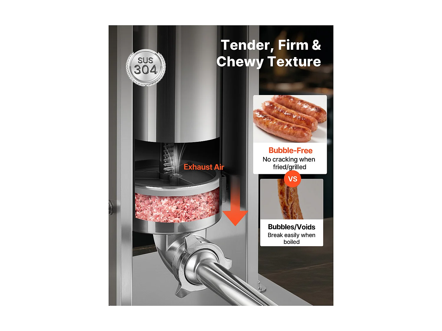 Poussoir à Saucisses SucceBuy Manuel Capacité 5 L, Machine à Saucisses Verticale en Acier Inoxydable, Ensacheuse à Double Vitesse, avec 5 Tubes de Remplissage