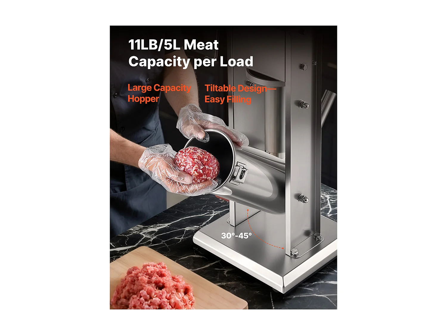 Poussoir à Saucisses SucceBuy Manuel Capacité 5 L, Machine à Saucisses Verticale en Acier Inoxydable, Ensacheuse à Double Vitesse, avec 5 Tubes de Remplissage