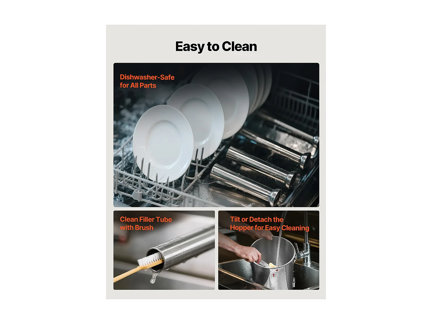 Poussoir à Saucisses SucceBuy Manuel Capacité 5 L, Machine à Saucisses Verticale en Acier Inoxydable, Ensacheuse à Double Vitesse, avec 5 Tubes de Remplissage