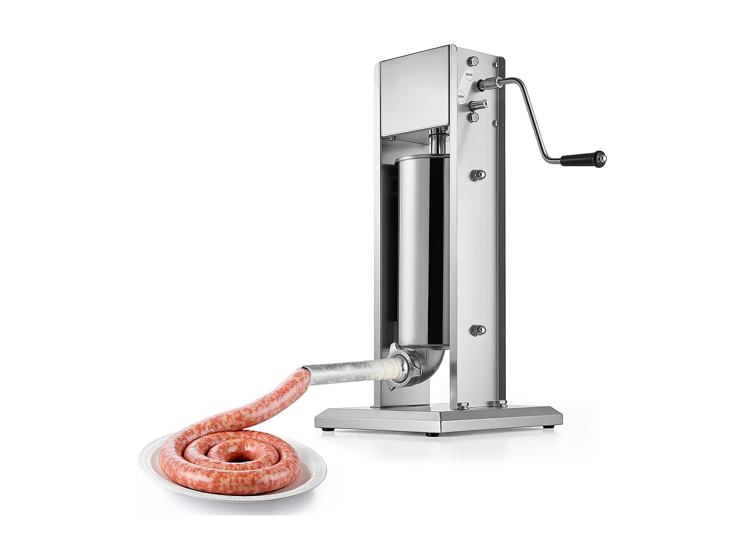 Poussoir à Saucisses SucceBuy Manuel Capacité 5 L, Machine à Saucisses Verticale en Acier Inoxydable, Ensacheuse à Double Vitesse, avec 5 Tubes de Remplissage