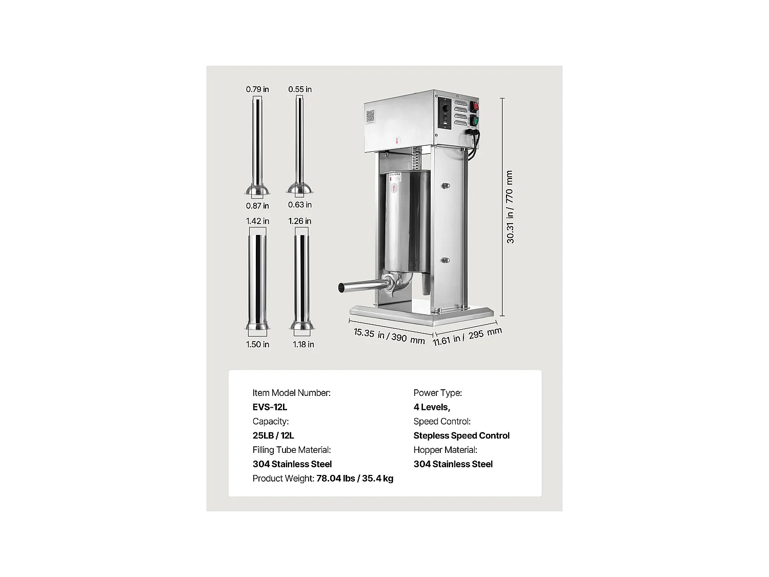 Wypycharka do Kiełbas SucceBuy Elektryczna 12 L, Pionowa Maszyna do Kiełbas ze Stali Nierdzewnej, Napełniarka z Ciągłą Kontrolą Prędkości i Pedałem