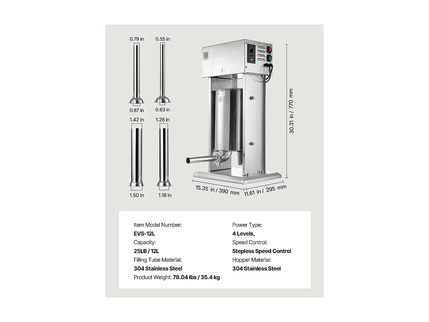 Wypycharka do Kiełbas SucceBuy Elektryczna 12 L, Pionowa Maszyna do Kiełbas ze Stali Nierdzewnej, Napełniarka z Ciągłą Kontrolą Prędkości i Pedałem