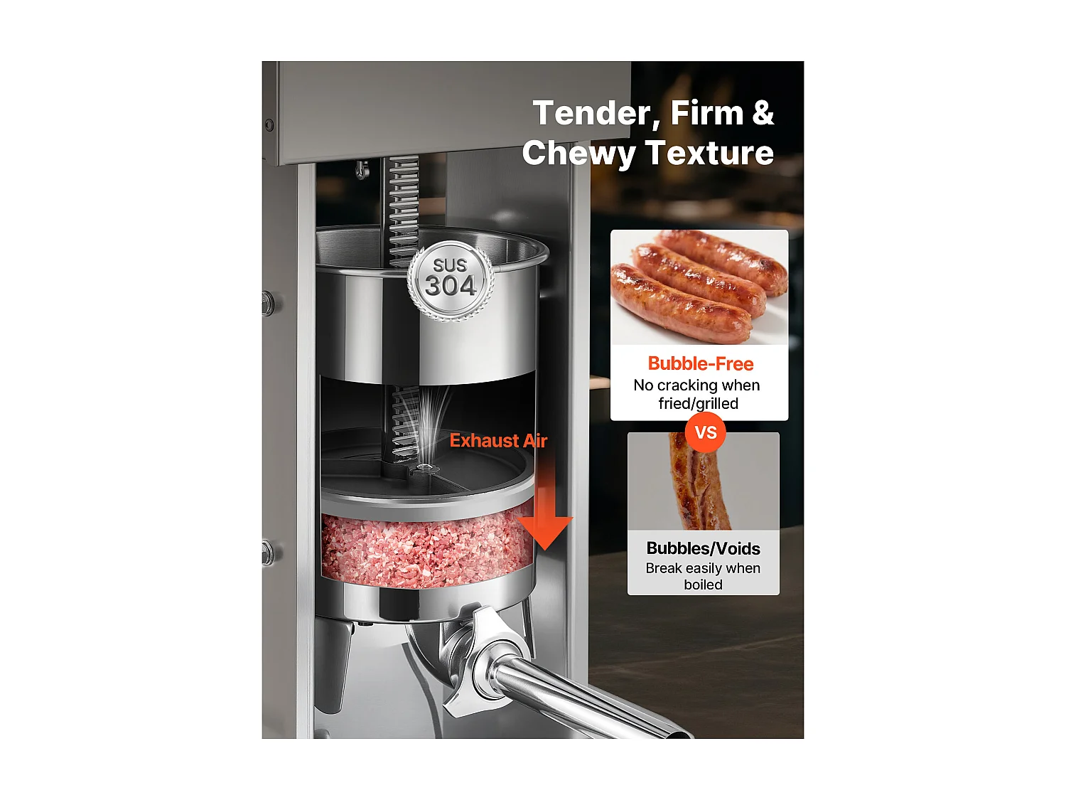 Wypycharka do Kiełbas SucceBuy Elektryczna 12 L, Pionowa Maszyna do Kiełbas ze Stali Nierdzewnej, Napełniarka z Ciągłą Kontrolą Prędkości i Pedałem