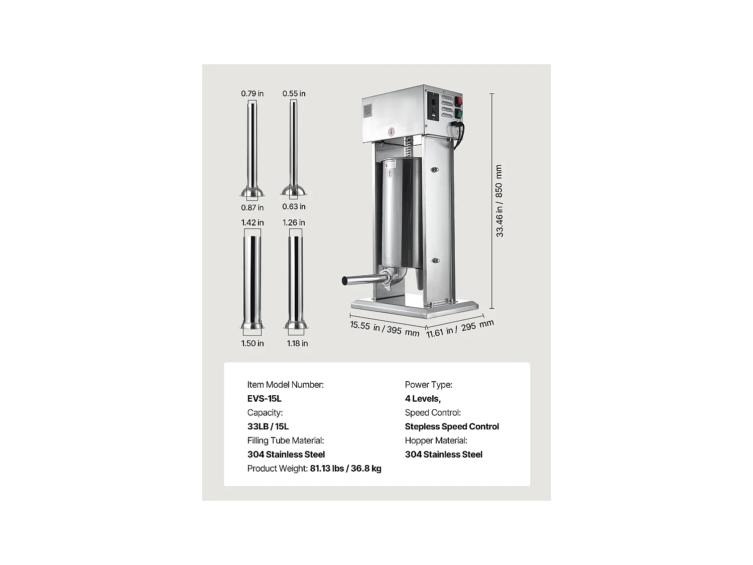 Wypycharka do Kiełbas SucceBuy Elektryczna 15 L, Pionowa Maszyna do Kiełbas ze Stali Nierdzewnej, Napełniarka z Ciągłą Kontrolą Prędkości i Pedałem