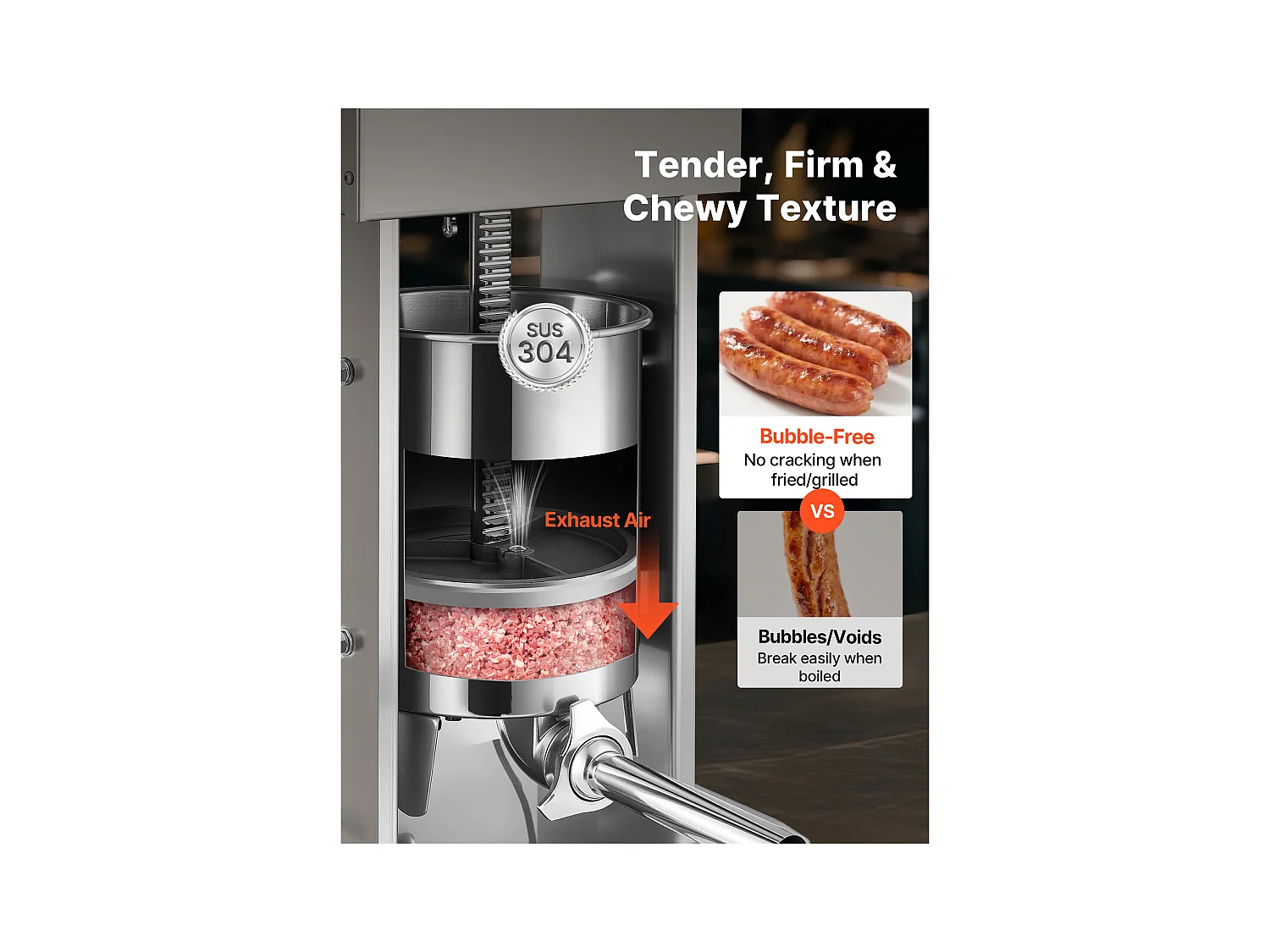 Wypycharka do Kiełbas SucceBuy Elektryczna 15 L, Pionowa Maszyna do Kiełbas ze Stali Nierdzewnej, Napełniarka z Ciągłą Kontrolą Prędkości i Pedałem