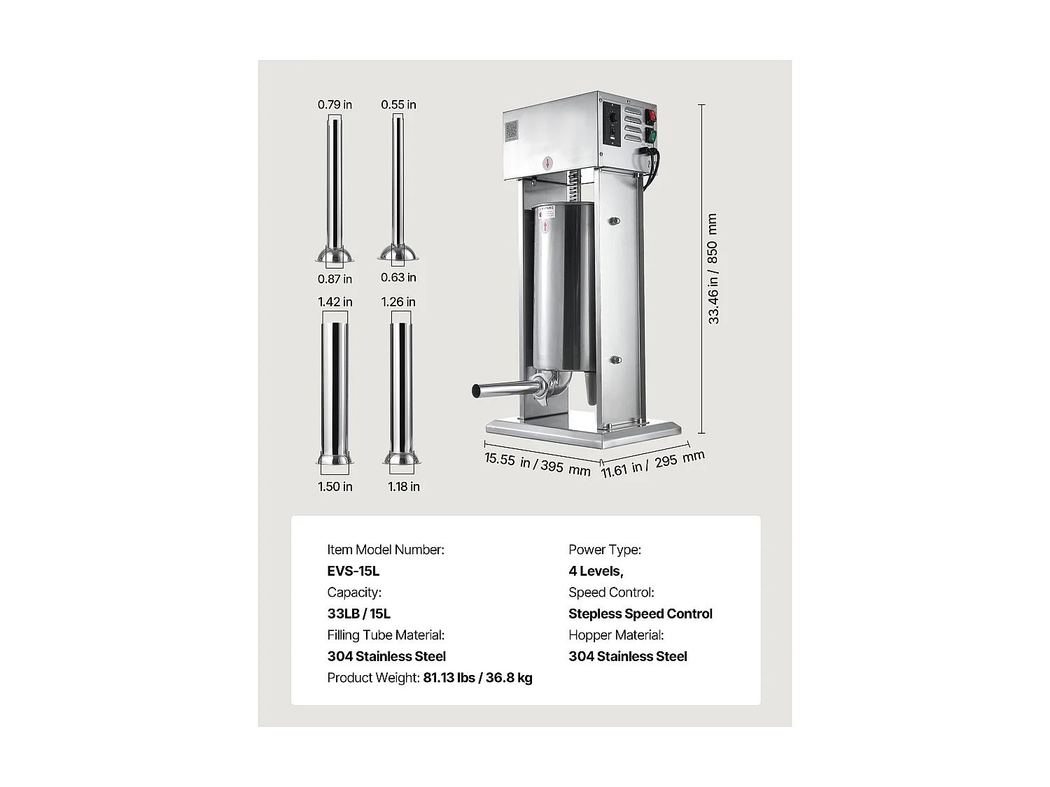 Wypycharka do Kiełbas SucceBuy Elektryczna 15 L, Pionowa Maszyna do Kiełbas ze Stali Nierdzewnej, Napełniarka z Ciągłą Kontrolą Prędkości i Pedałem