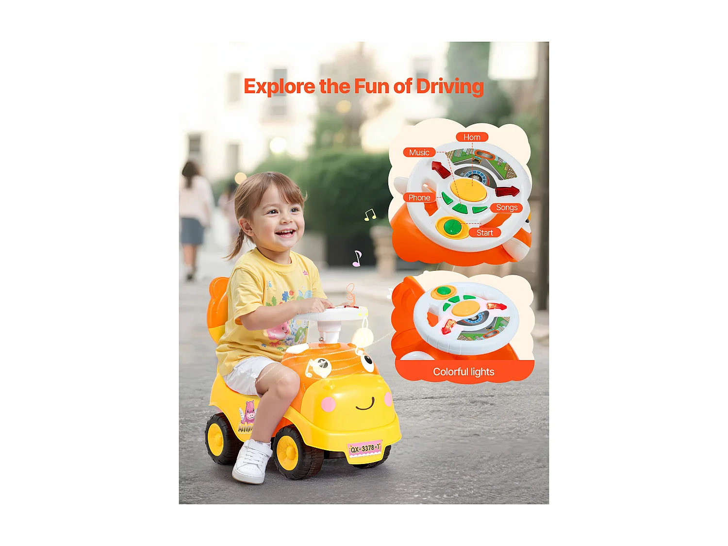 Loopauto Kinderen SucceBuy 19 tot 36 Maanden, Duwauto voor Peuters, Capaciteit 22 kg, met Toeter en Muziek, Opslag onder Zitje, voor Jongens