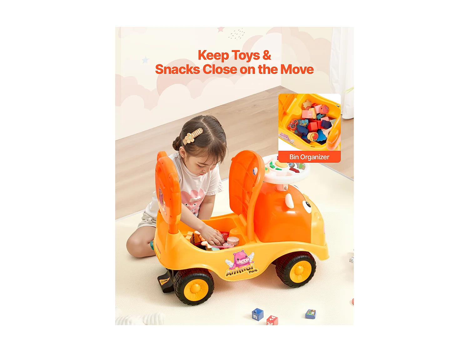 Loopauto Kinderen SucceBuy 19 tot 36 Maanden, Duwauto voor Peuters, Capaciteit 22 kg, met Toeter en Muziek, Opslag onder Zitje, voor Jongens