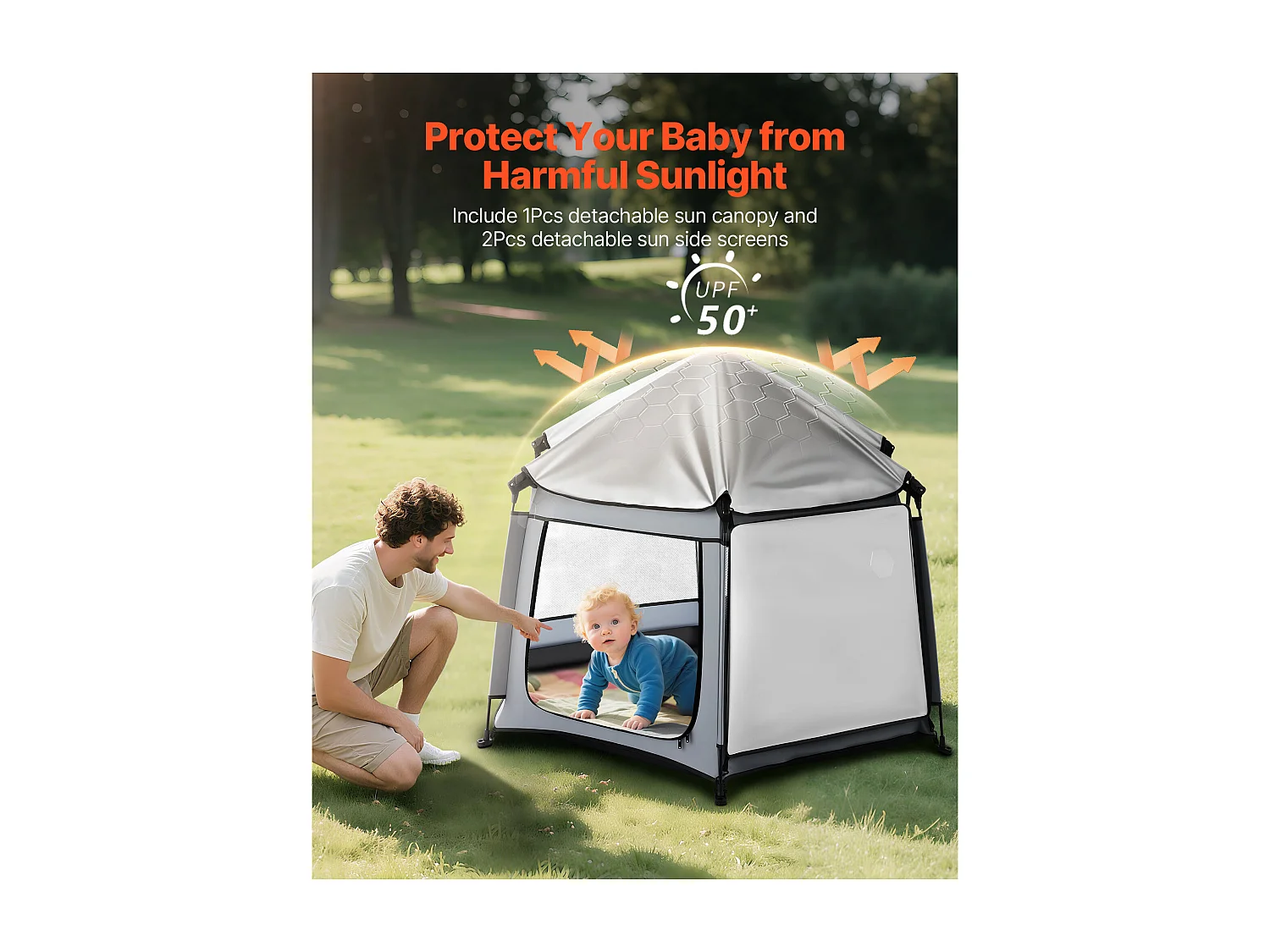 Parc Bébé SucceBuy, 150x150 cm, Parc de Jeu Tout-petits Pliable Pop-up Portable, avec Auvent Pare-soleil UPF 50+, Sac de Voyage, Maille Respirante