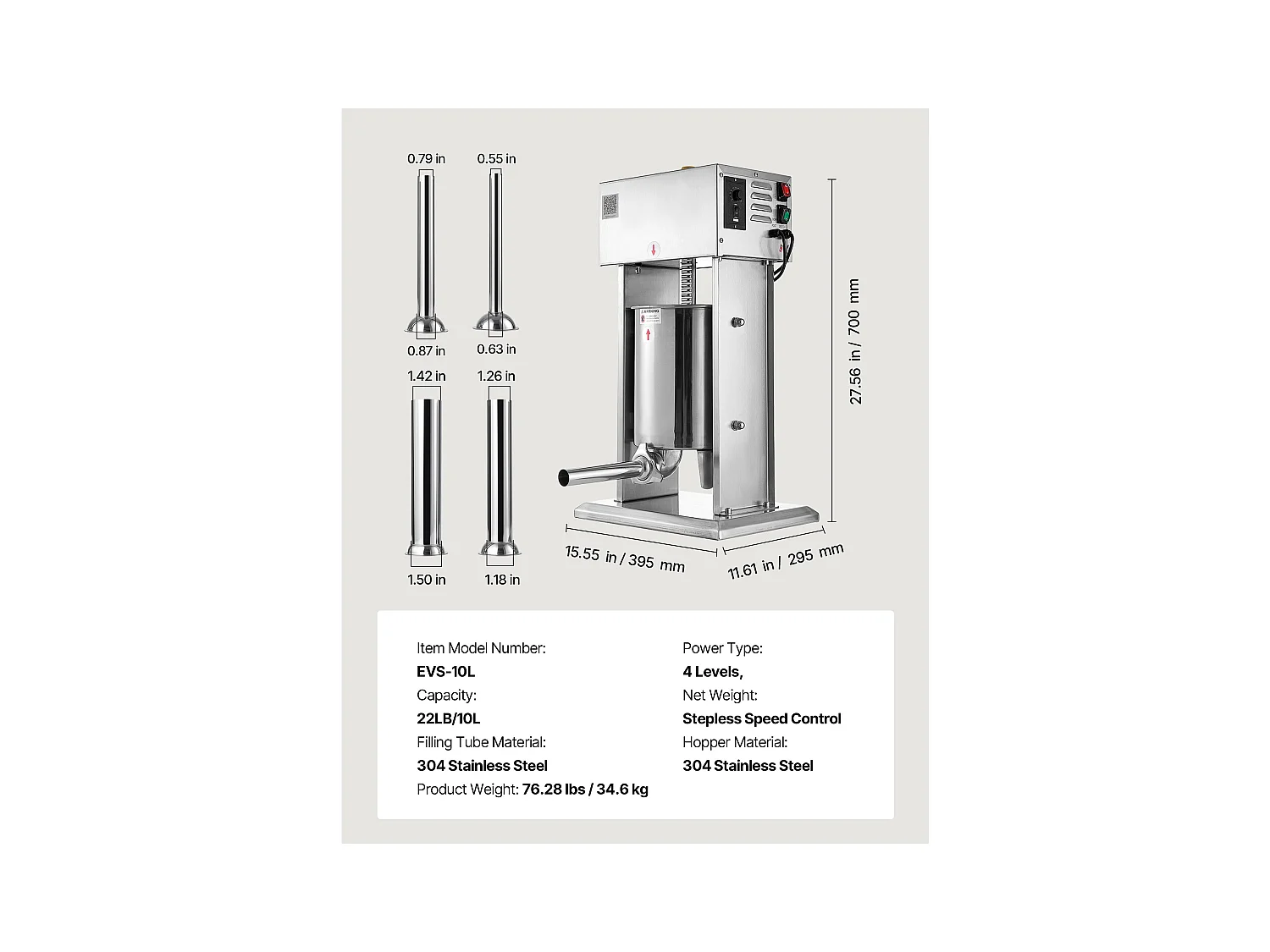 Wypycharka do Kiełbas SucceBuy Elektryczna 10 L, Pionowa Maszyna do Kiełbas ze Stali Nierdzewnej, Napełniarka z Ciągłą Kontrolą Prędkości i Pedałem