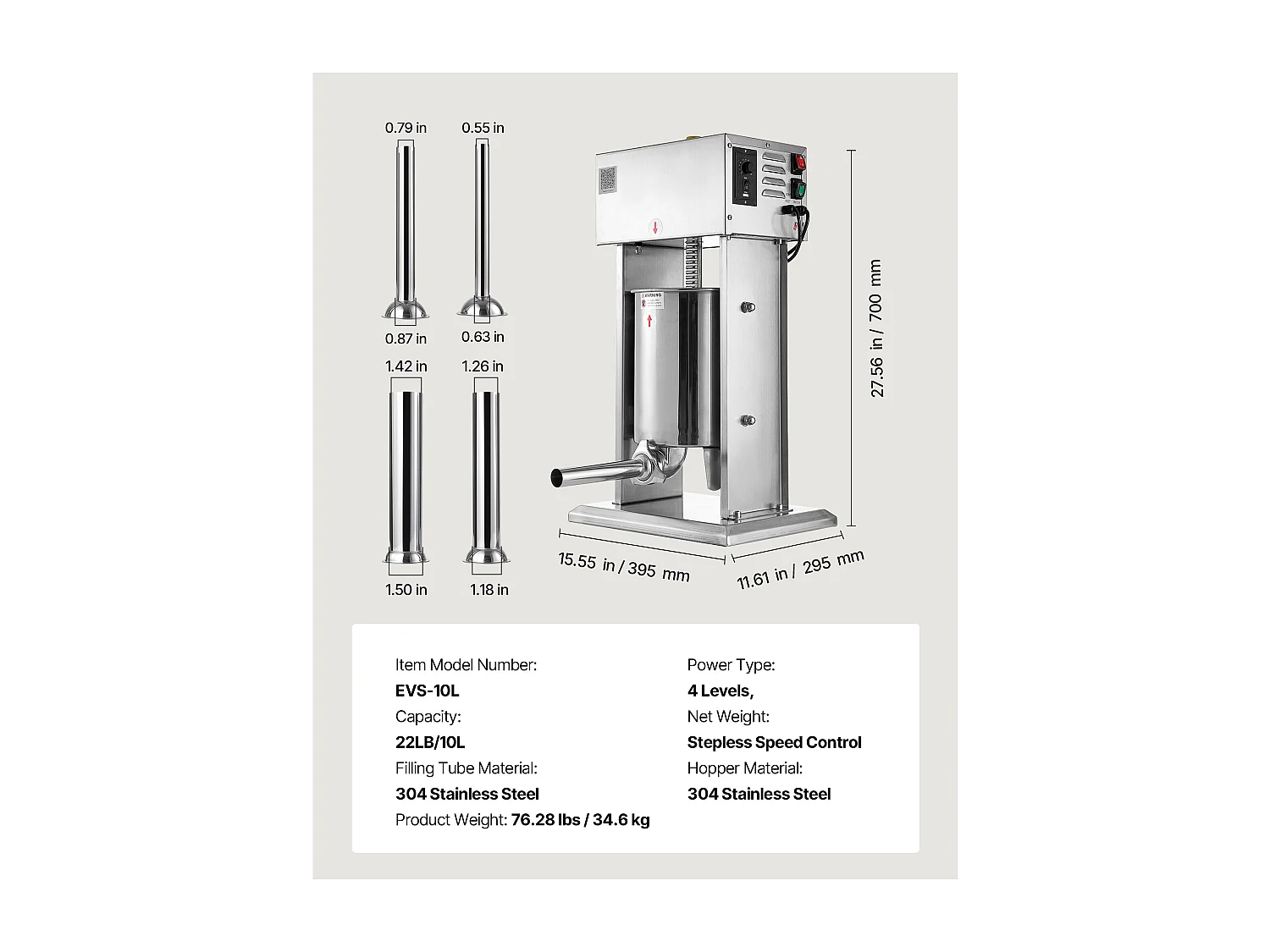 Wypycharka do Kiełbas SucceBuy Elektryczna 10 L, Pionowa Maszyna do Kiełbas ze Stali Nierdzewnej, Napełniarka z Ciągłą Kontrolą Prędkości i Pedałem