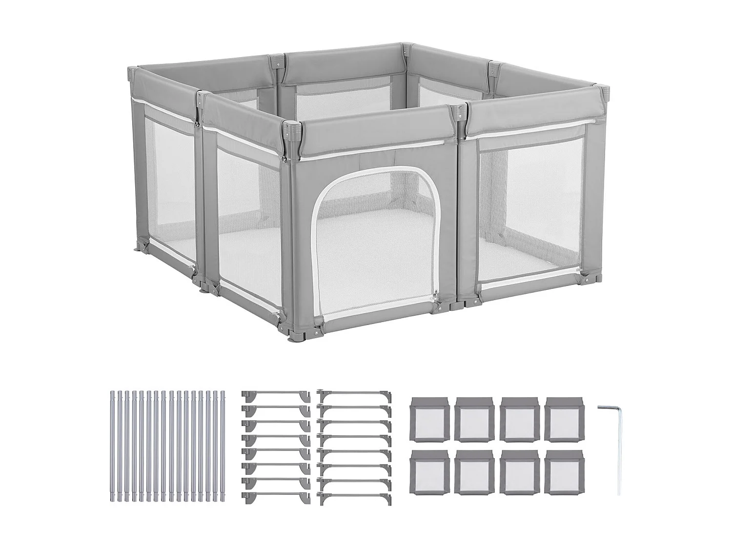 Parc Bébé SucceBuy Modulable Pliable, 200 x 178 cm, Parc de Jeu Enfant, Porte Zippée, Maille Respirante Douce, Barrière Jeu pour Tout-petits Apprendre