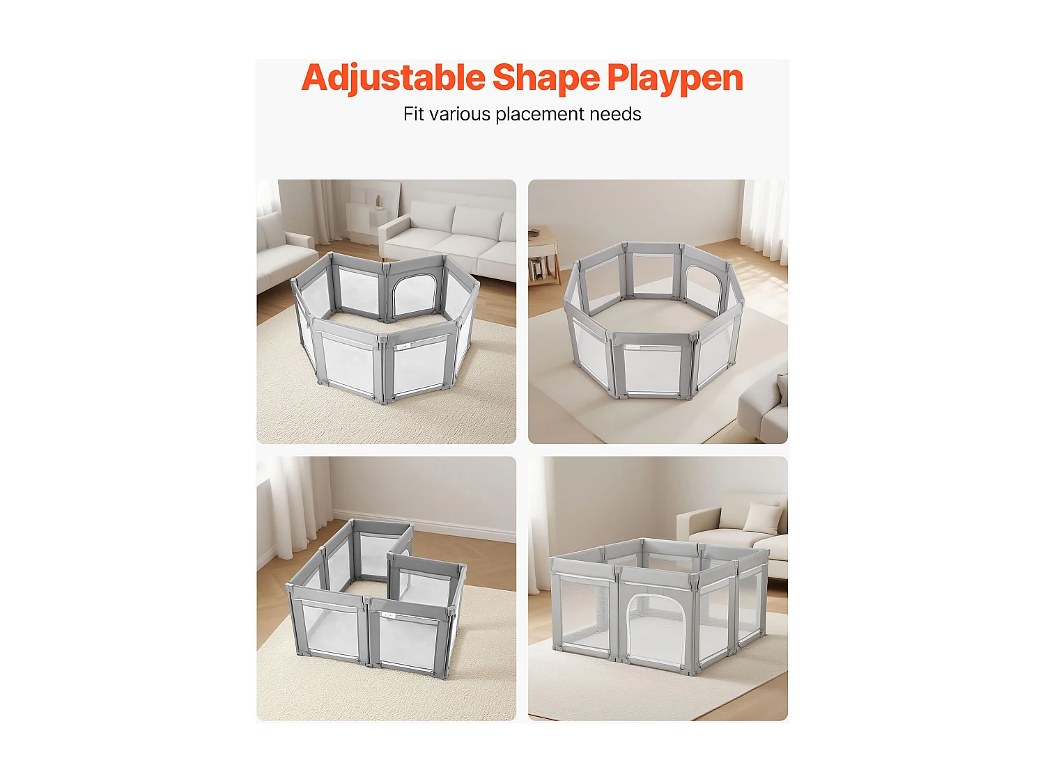 Parc Bébé SucceBuy Modulable Pliable, 200 x 178 cm, Parc de Jeu Enfant, Porte Zippée, Maille Respirante Douce, Barrière Jeu pour Tout-petits Apprendre