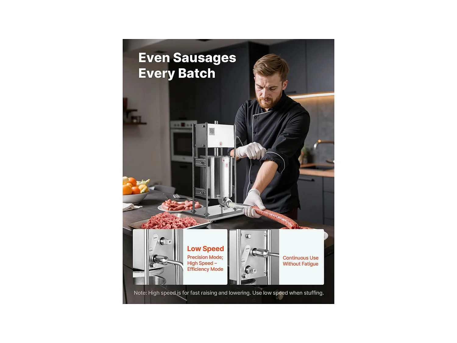 Wypycharka do Kiełbas SucceBuy Ręczna Pojemność 10 L, Pionowa Maszyna do Kiełbas ze Stali Nierdzewnej, Napełniarka z Podwójną Prędkością