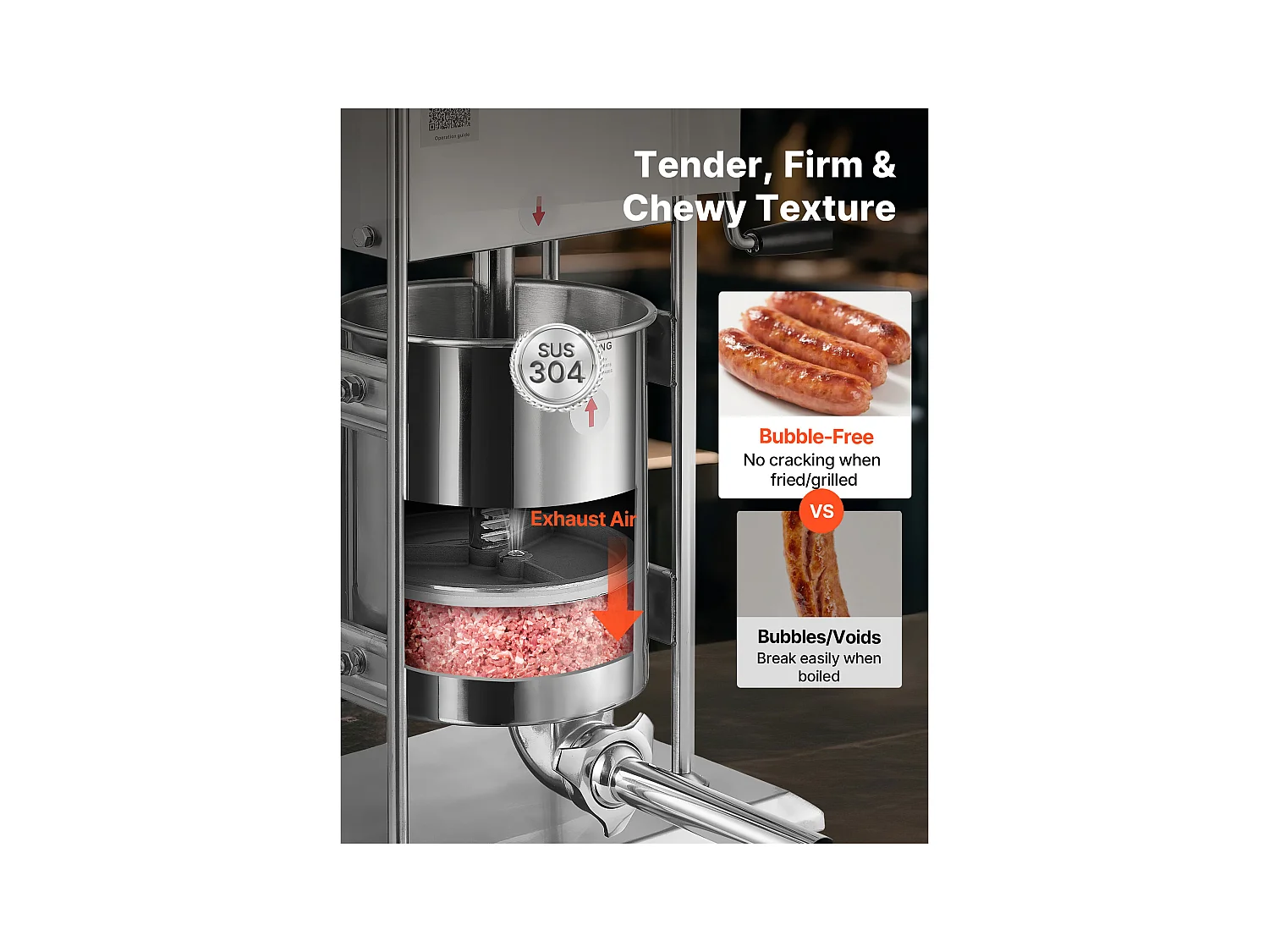 Wypycharka do Kiełbas SucceBuy Ręczna Pojemność 10 L, Pionowa Maszyna do Kiełbas ze Stali Nierdzewnej, Napełniarka z Podwójną Prędkością