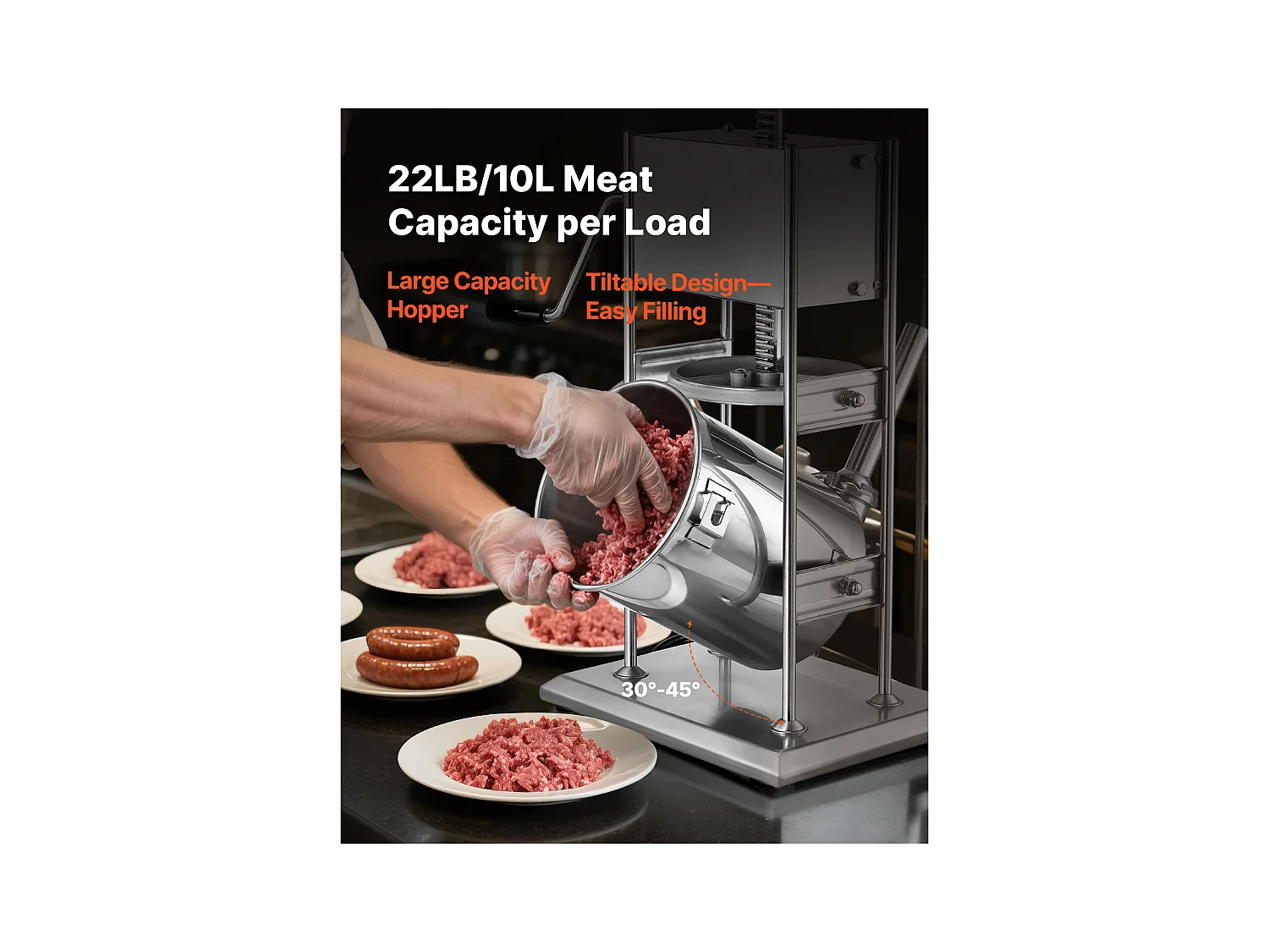 Wypycharka do Kiełbas SucceBuy Ręczna Pojemność 10 L, Pionowa Maszyna do Kiełbas ze Stali Nierdzewnej, Napełniarka z Podwójną Prędkością