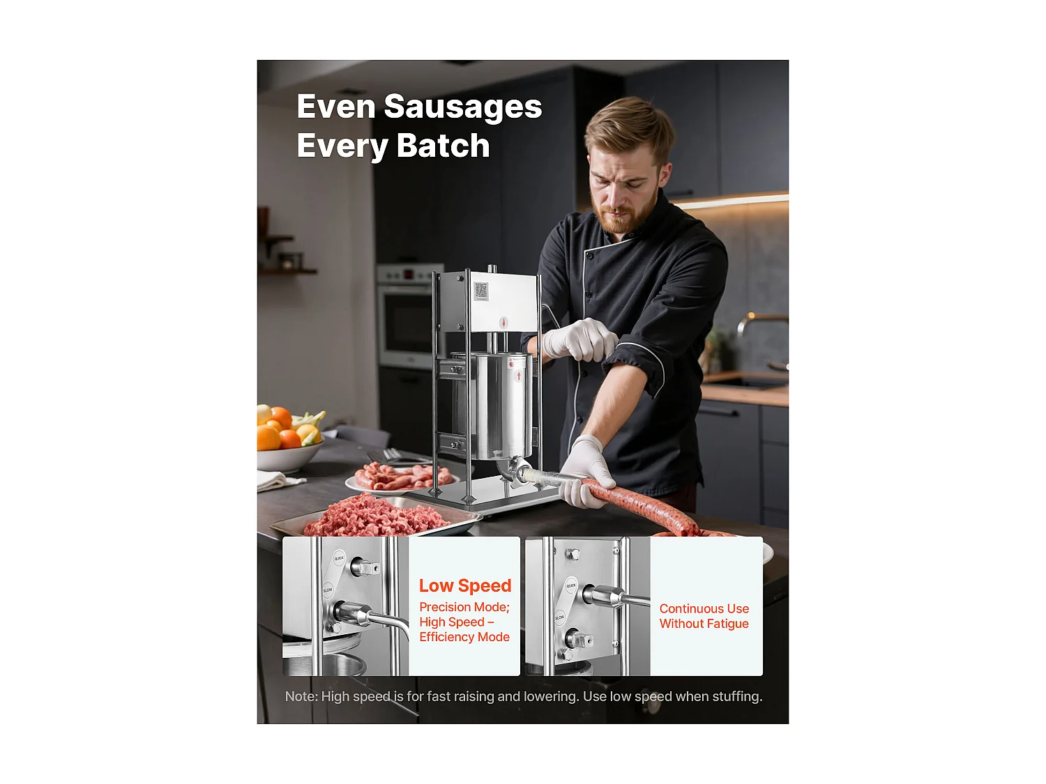 Wypycharka do Kiełbas SucceBuy Ręczna Pojemność 10 L, Pionowa Maszyna do Kiełbas ze Stali Nierdzewnej, Napełniarka z Podwójną Prędkością