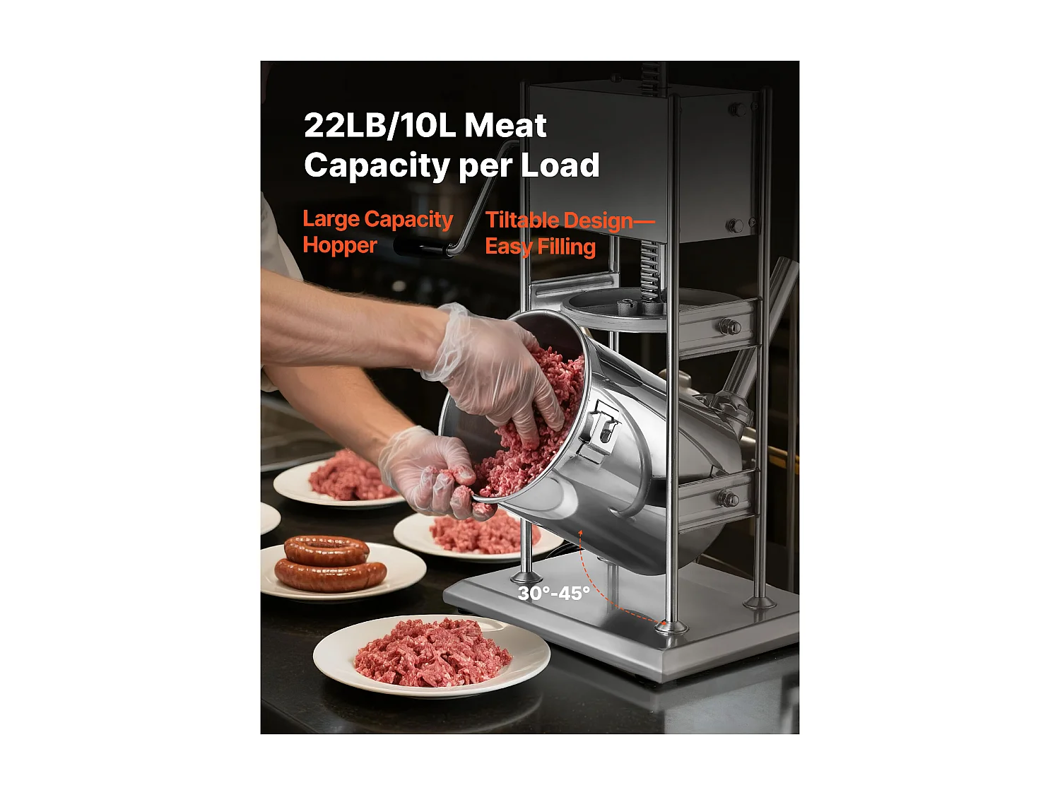 Wypycharka do Kiełbas SucceBuy Ręczna Pojemność 10 L, Pionowa Maszyna do Kiełbas ze Stali Nierdzewnej, Napełniarka z Podwójną Prędkością