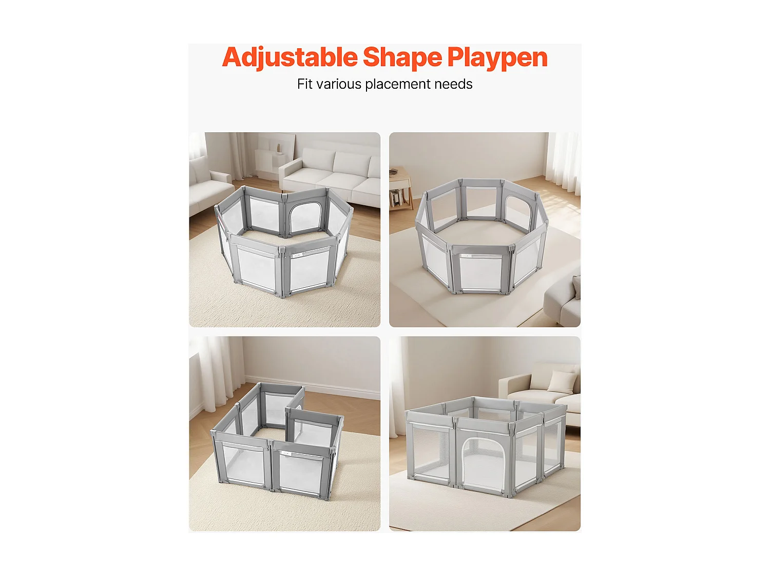 Corral para Bebés SucceBuy Modulable Plegable, 120 x 120 cm, Parque de Juegos Infantil, Puerta con Cremallera, Valla de Juego para Bebés Aprender