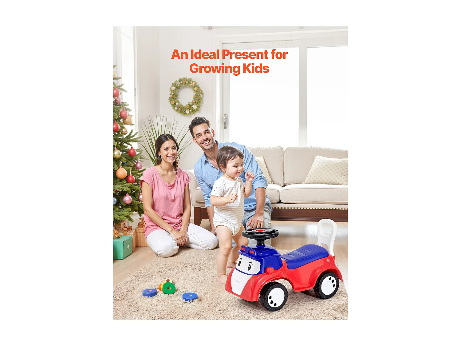 Porteur Auto Enfants SucceBuy 19 à 36 Mois, Voiture à Pousser pour Tout-petits, Capacité de Charge 25 kg, avec Musique, Rangement sous Siège, pour Garçons