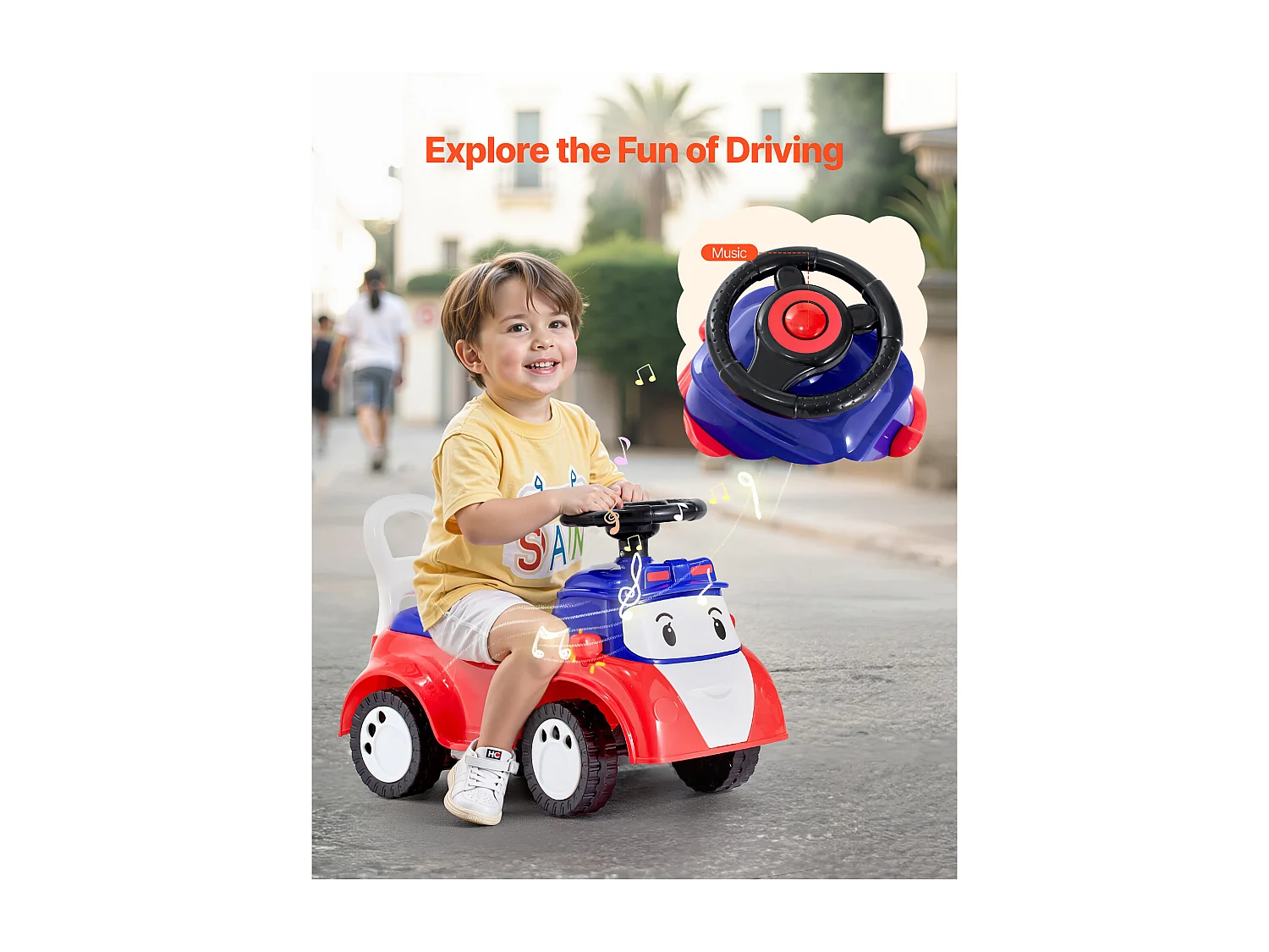 Porteur Auto Enfants SucceBuy 19 à 36 Mois, Voiture à Pousser pour Tout-petits, Capacité de Charge 25 kg, avec Musique, Rangement sous Siège, pour Garçons