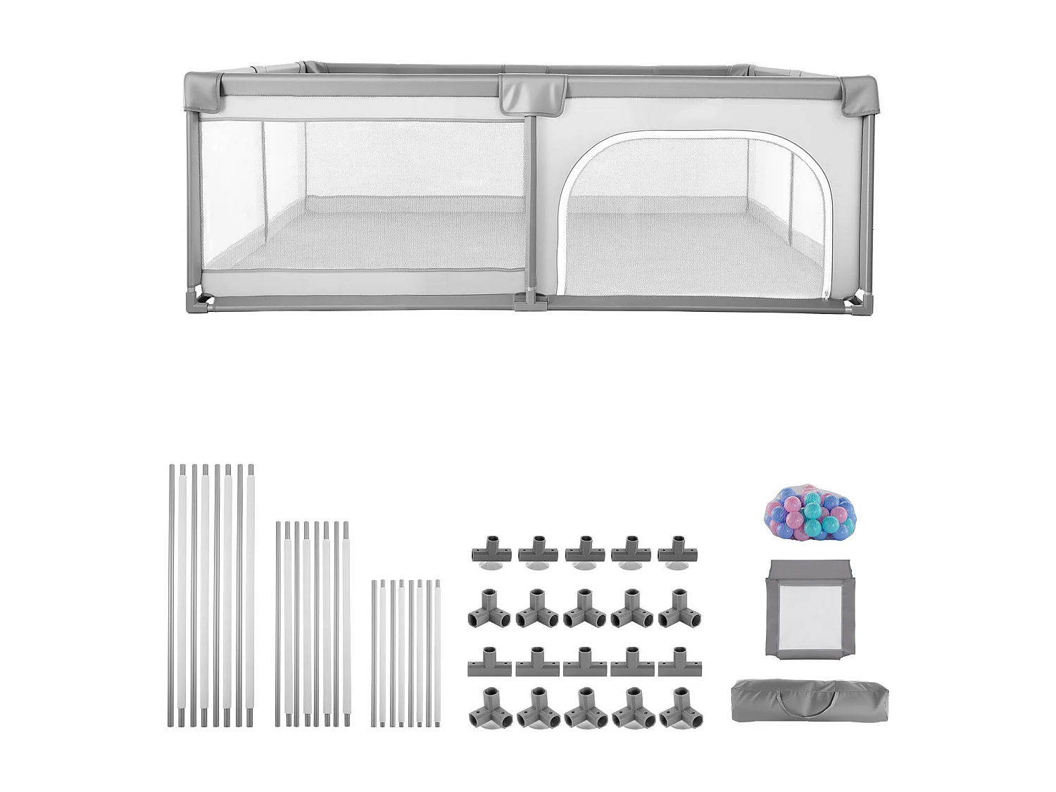 Parc Bébé SucceBuy, 200x149 cm, Parc de Jeu Enfant, avec 50 Balles Océaniques, Sac de Voyage, Porte Zippée, Maille Respirante, Barrière de Jeu