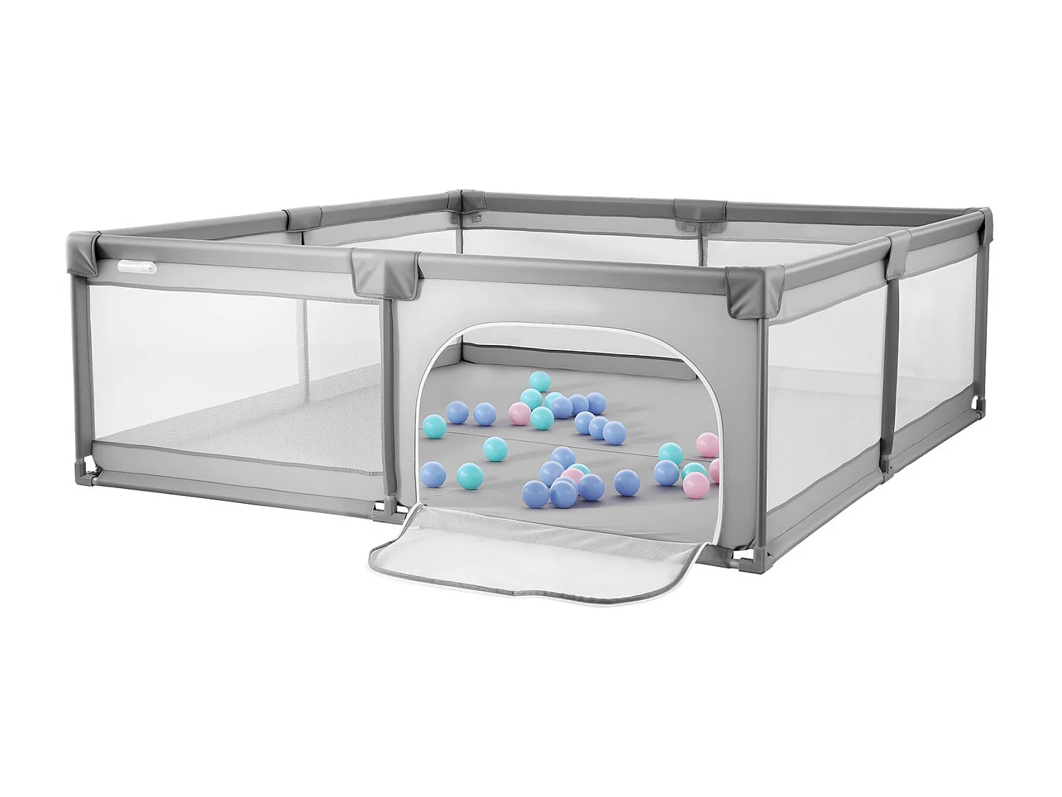 Parc Bébé SucceBuy, 200x149 cm, Parc de Jeu Enfant, avec 50 Balles Océaniques, Sac de Voyage, Porte Zippée, Maille Respirante, Barrière de Jeu