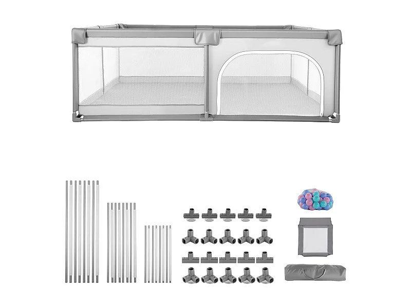 Corral para Bebés SucceBuy, 200x149 cm, Parque de Juegos Infantil, con 50 Bolas de Plástico, Bolsa de Viaje, Puerta con Cremallera, Malla Transpirable