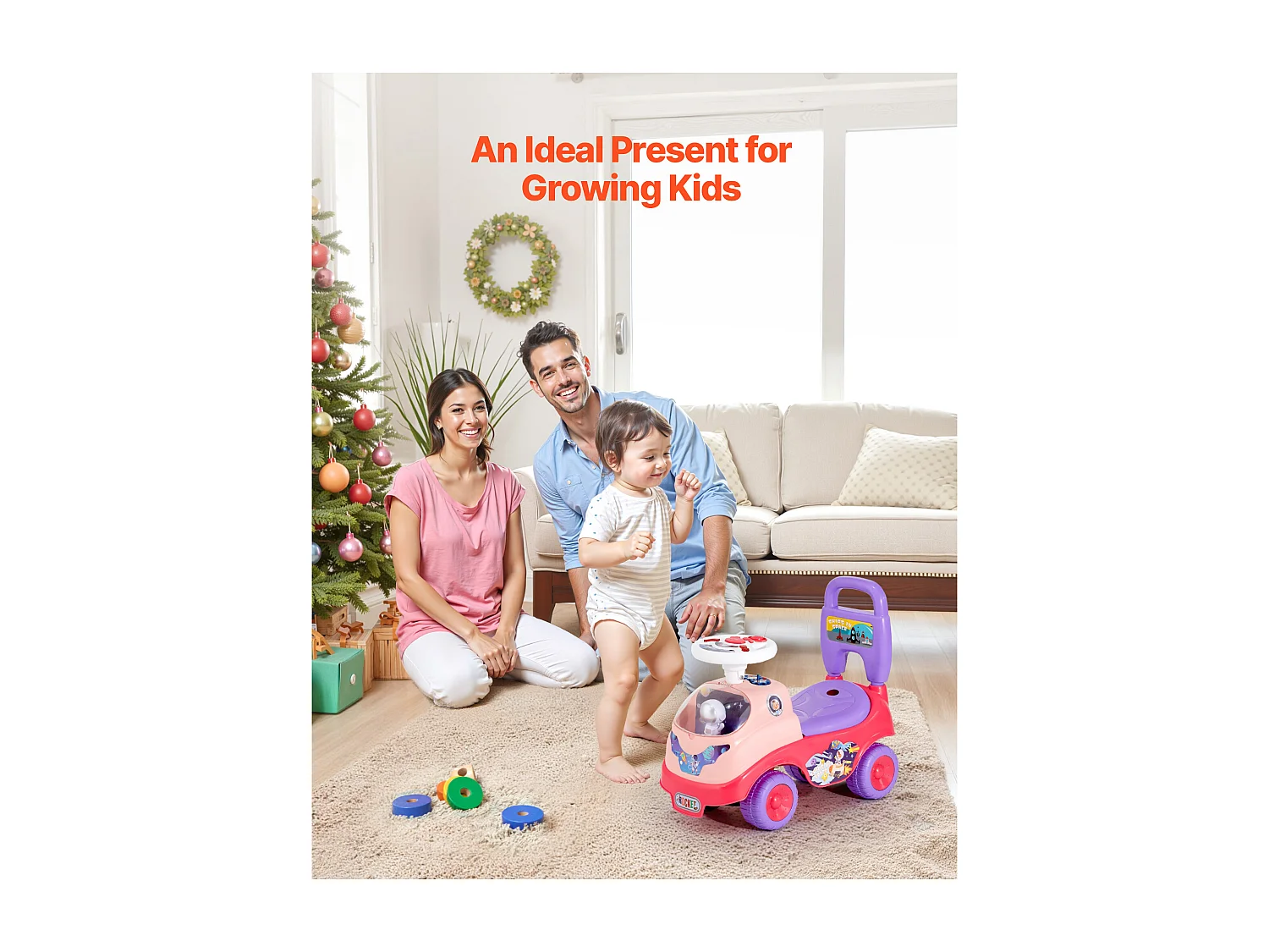 Coche de Juguete SucceBuy para Niños 19 a 36 Meses, Coche de Empuje para Bebés, Carga 22 kg, con Bocina y Música, Almacenamiento bajo Asiento, para Niños