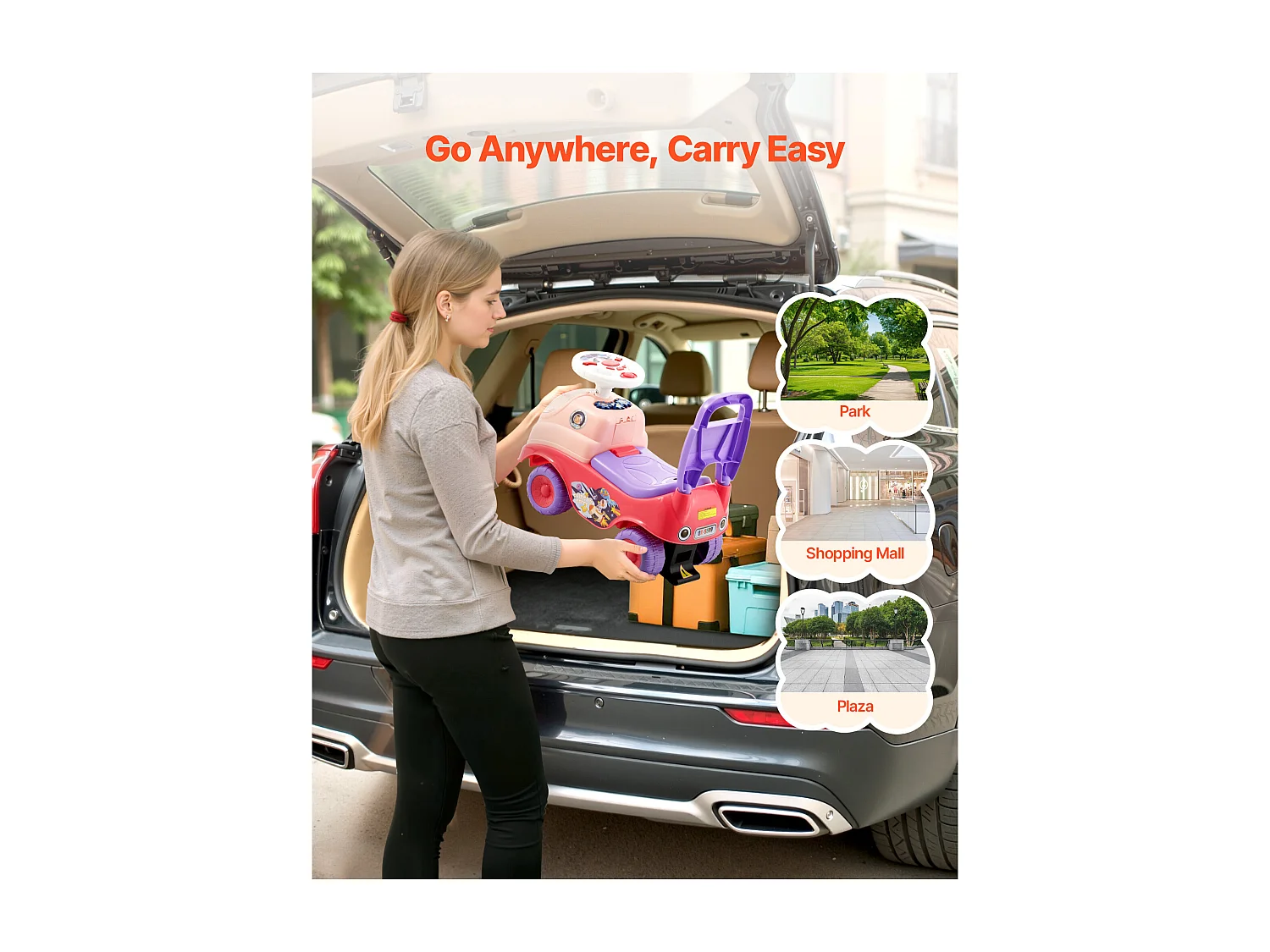 Coche de Juguete SucceBuy para Niños 19 a 36 Meses, Coche de Empuje para Bebés, Carga 22 kg, con Bocina y Música, Almacenamiento bajo Asiento, para Niños