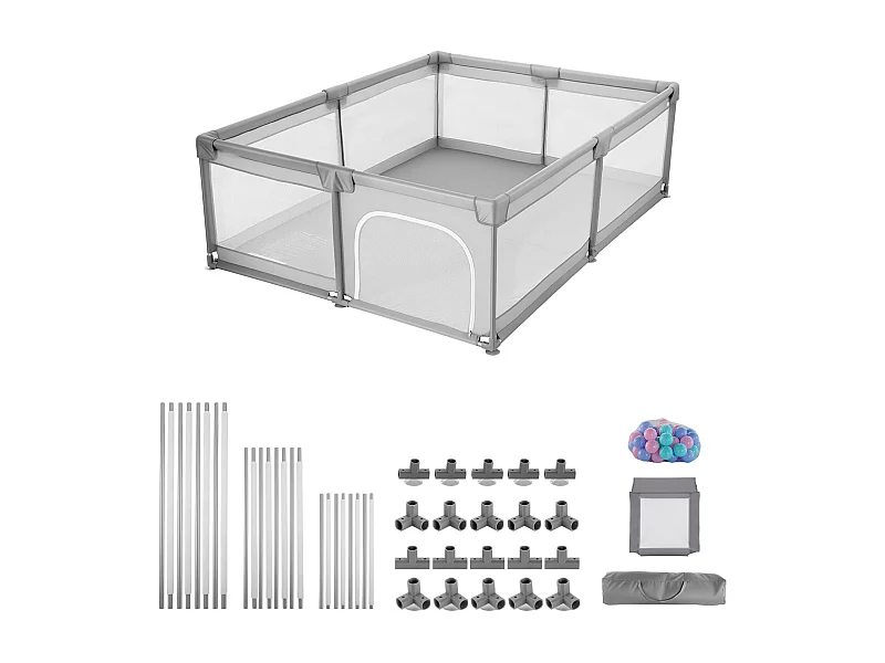 Laufstall SucceBuy, 200 x 178,5 cm, Kinder Spielplatz, mit 50 Bällebad Bällen, Reisetasche, Reißverschlusstür, Atmungsaktives Netz, Spielgitter