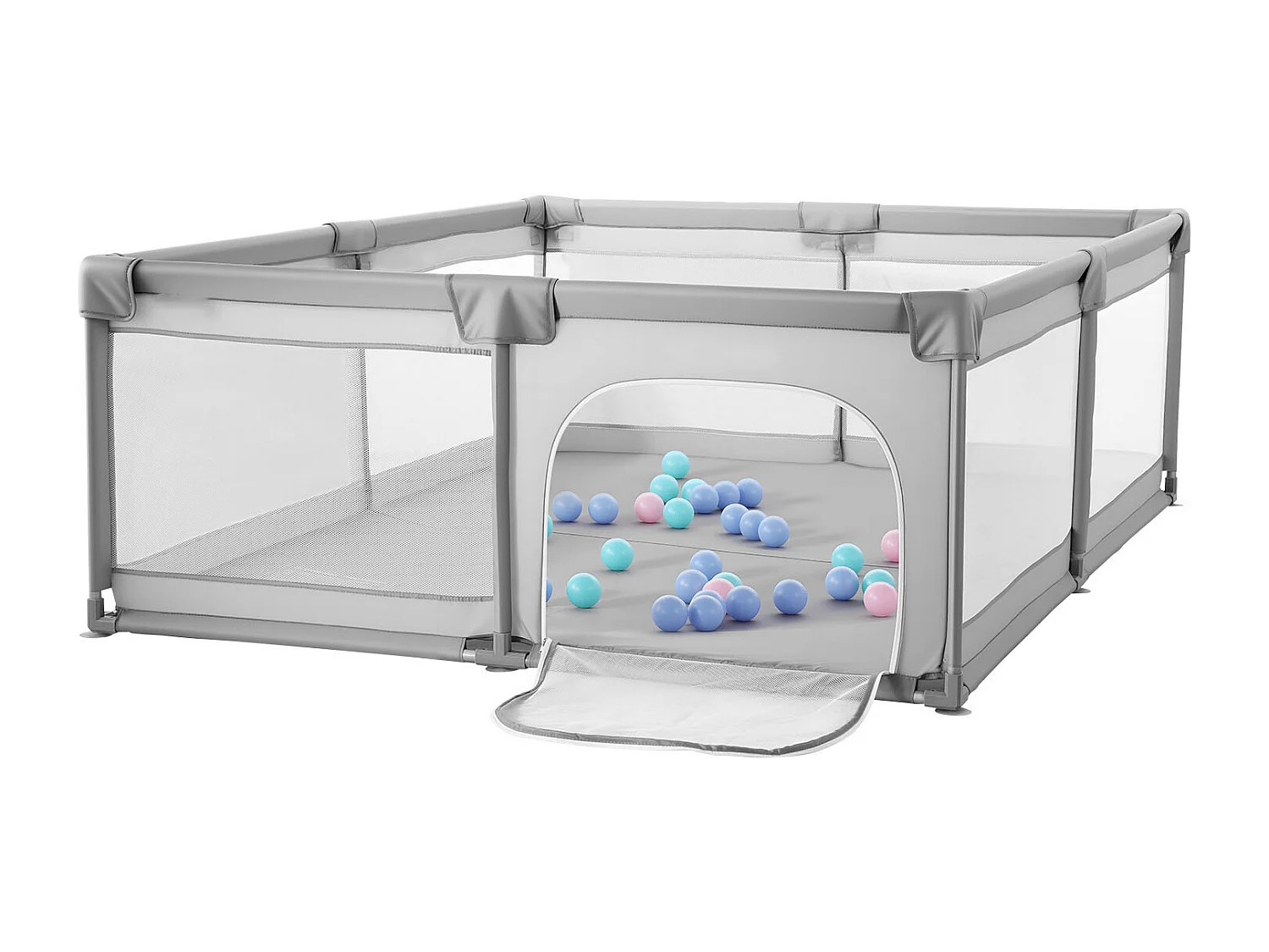 Laufstall SucceBuy, 200 x 178,5 cm, Kinder Spielplatz, mit 50 Bällebad Bällen, Reisetasche, Reißverschlusstür, Atmungsaktives Netz, Spielgitter