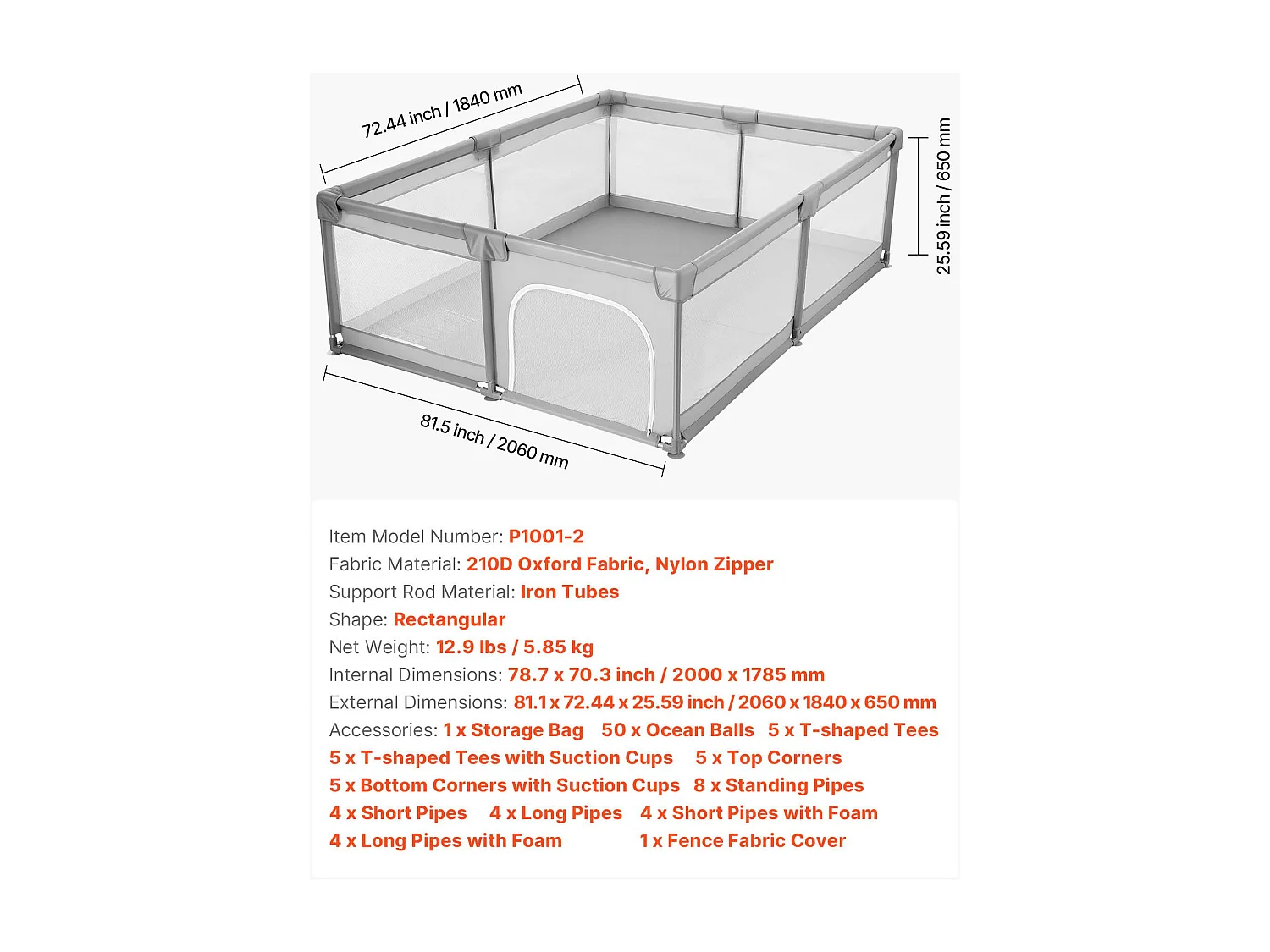 Parc Bébé SucceBuy, 200 x 178,5 cm, Parc de Jeu Enfant, avec 50 Balles Océaniques, Sac de Voyage, Porte Zippée, Maille Respirante, Barrière de Jeu