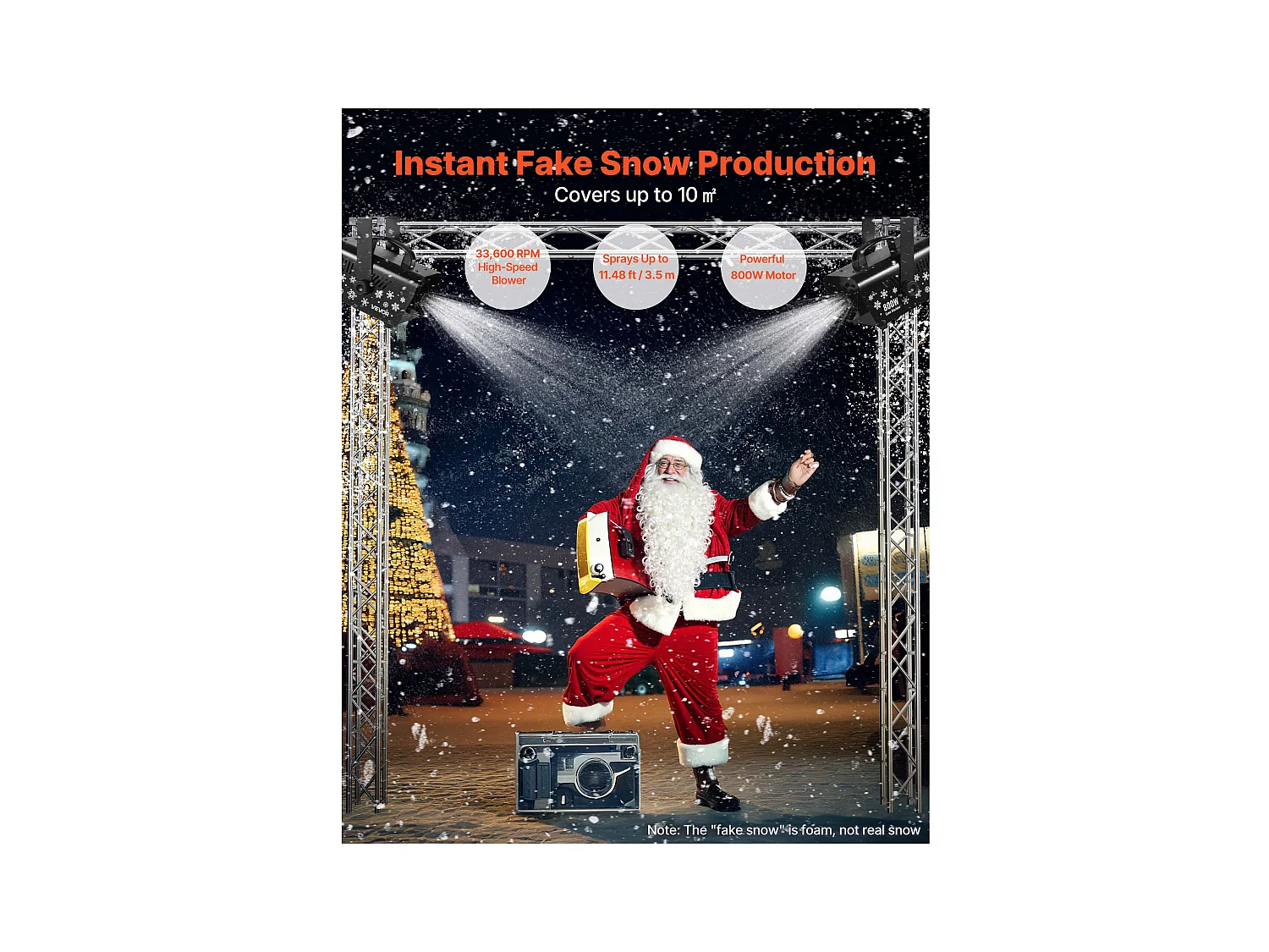 Machine à Neige SucceBuy 1500 W, Machine à Flocons de Neige Artificielle Portative Suspendue, avec Télécommande sans Fil, Réservoir 5 L, pour Fêtes de Noël