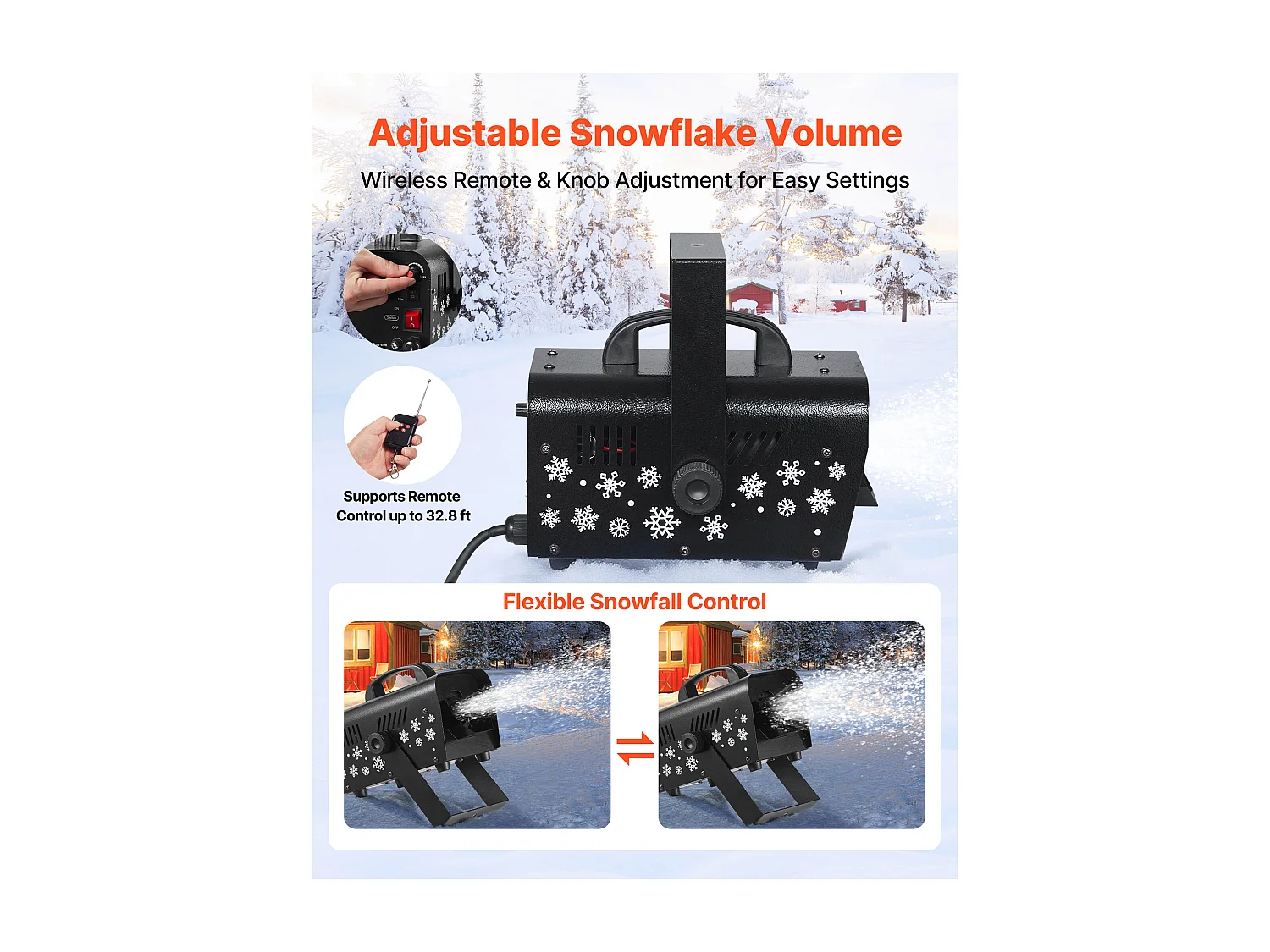 Machine à Neige SucceBuy 1500 W, Machine à Flocons de Neige Artificielle Portative Suspendue, avec Télécommande sans Fil, Réservoir 5 L, pour Fêtes de Noël