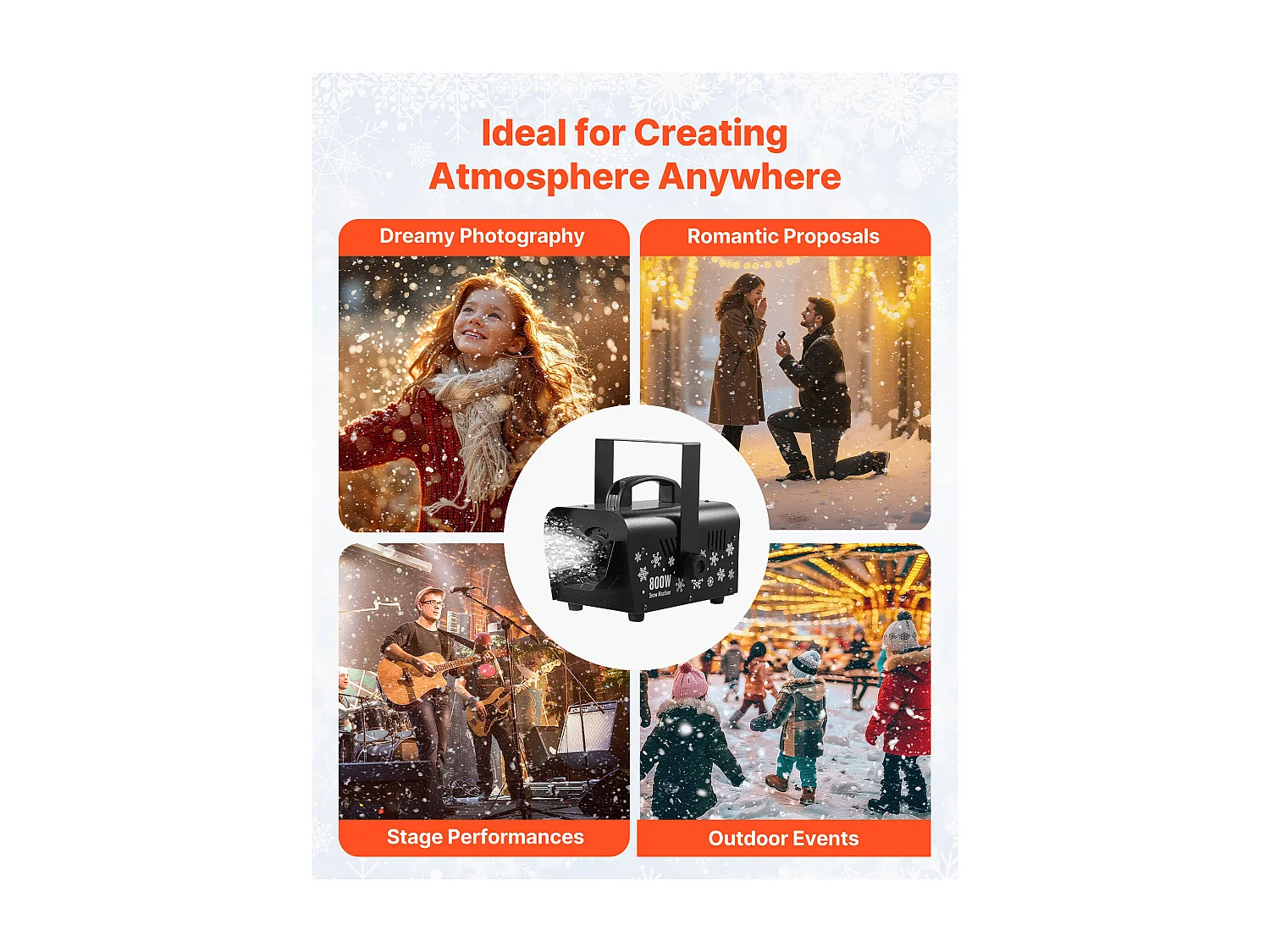 Machine à Neige SucceBuy 1500 W, Machine à Flocons de Neige Artificielle Portative Suspendue, avec Télécommande sans Fil, Réservoir 5 L, pour Fêtes de Noël