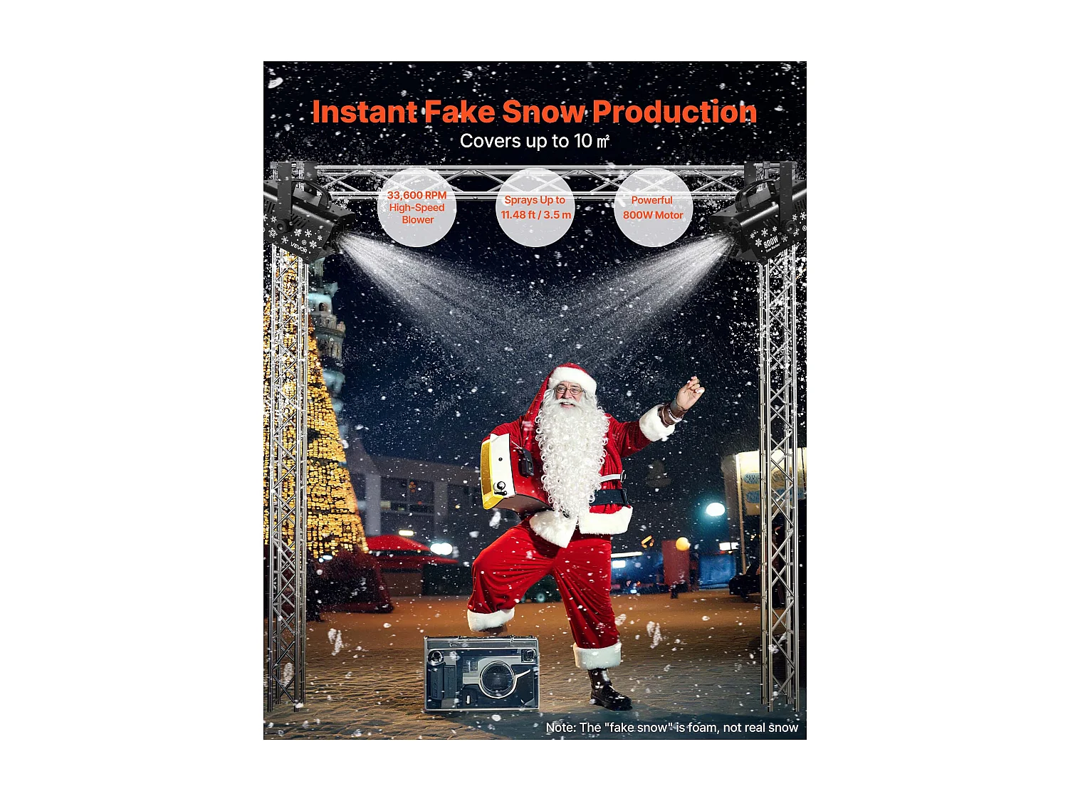 Macchina per Neve SucceBuy 1500 W, Macchina per Fiocchi di Neve Artificiale Portatile Sospesa, con Telecomando Senza Fili, Serbatoio 5 L, per Feste di Natale