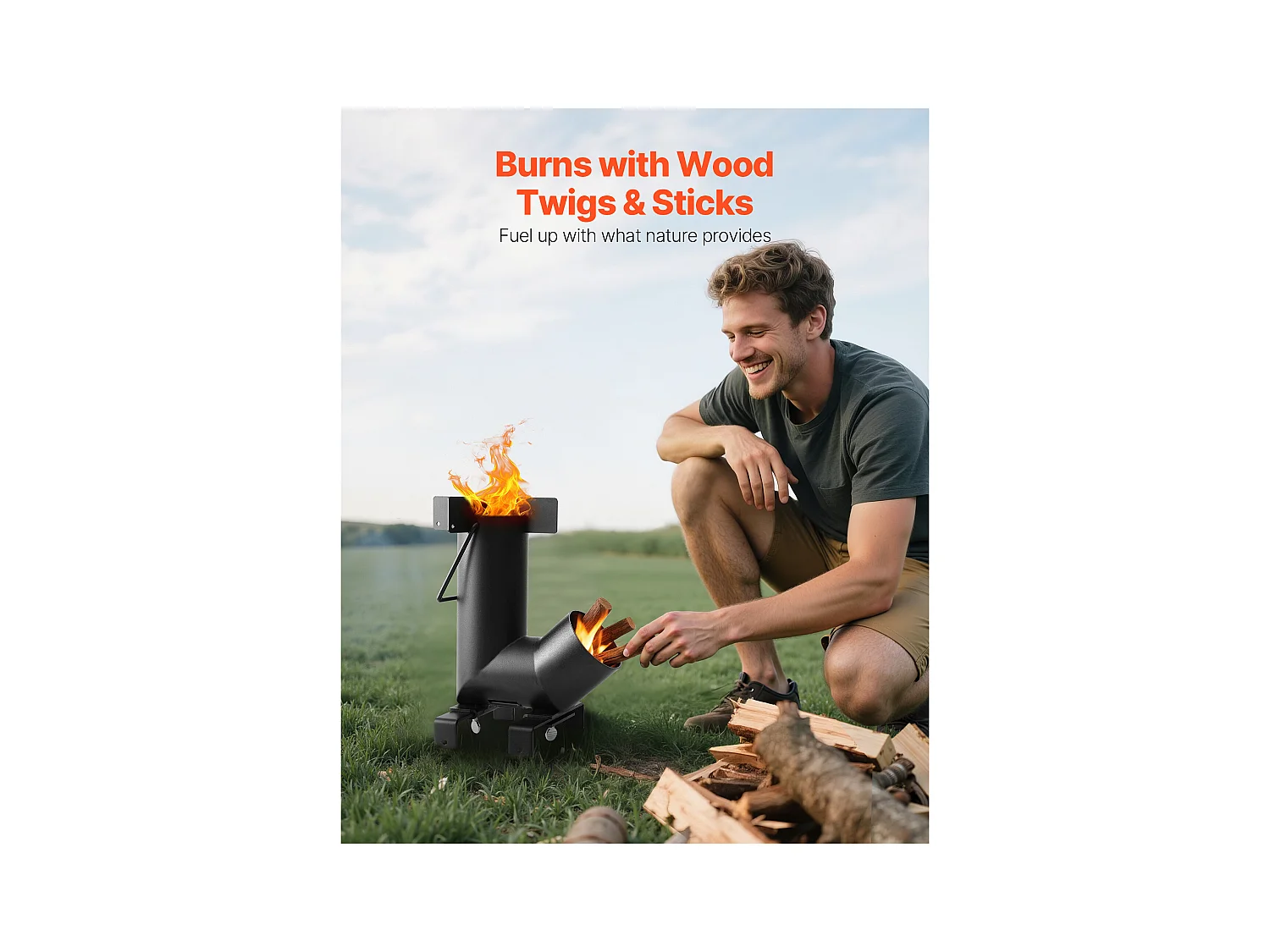 Rakietowy Piecyk Kempingowy SucceBuy, Przenośny Piec na Drewno ze Stali Węglowej, z Torbą Transportową, Solidny Piec na Drewno w Kształcie Rakiety