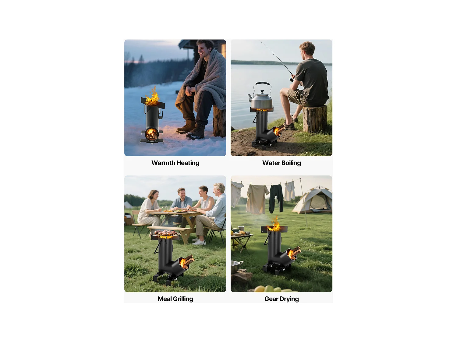 Rakietowy Piecyk Kempingowy SucceBuy, Przenośny Piec na Drewno ze Stali Węglowej, z Torbą Transportową, Solidny Piec na Drewno w Kształcie Rakiety